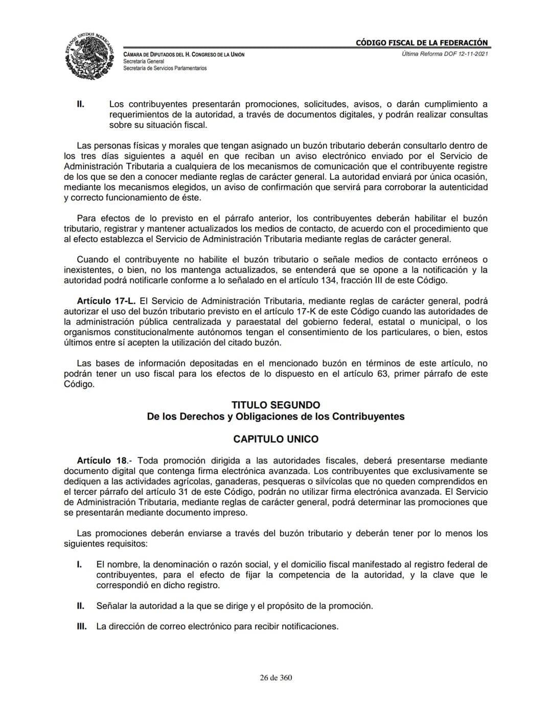 # MEXICA
CAMARA DE DIPUTADOS DEL H. CONGRESO DE LA UNIÓN
Secretaría General
Secretaría de Servicios Parlamentarios
# CÓDIGO FISCAL DE LA FE