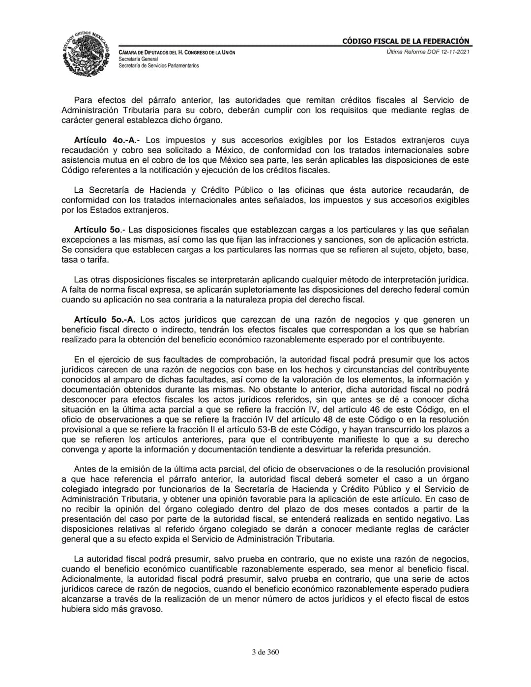 # MEXICA
CAMARA DE DIPUTADOS DEL H. CONGRESO DE LA UNIÓN
Secretaría General
Secretaría de Servicios Parlamentarios
# CÓDIGO FISCAL DE LA FE
