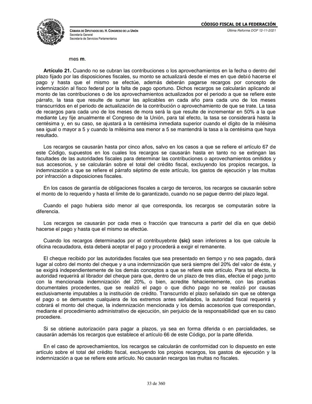 # MEXICA
CAMARA DE DIPUTADOS DEL H. CONGRESO DE LA UNIÓN
Secretaría General
Secretaría de Servicios Parlamentarios
# CÓDIGO FISCAL DE LA FE