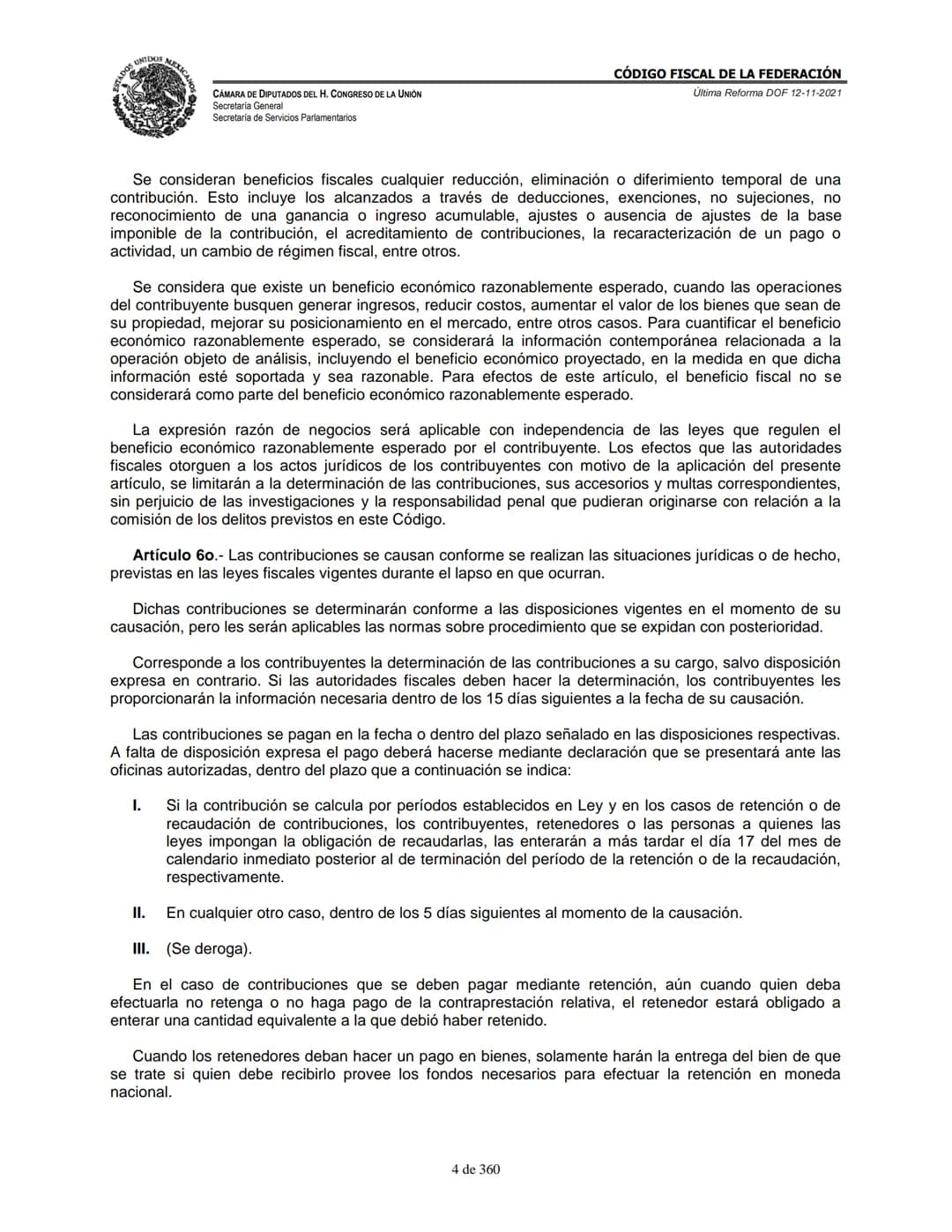 # MEXICA
CAMARA DE DIPUTADOS DEL H. CONGRESO DE LA UNIÓN
Secretaría General
Secretaría de Servicios Parlamentarios
# CÓDIGO FISCAL DE LA FE