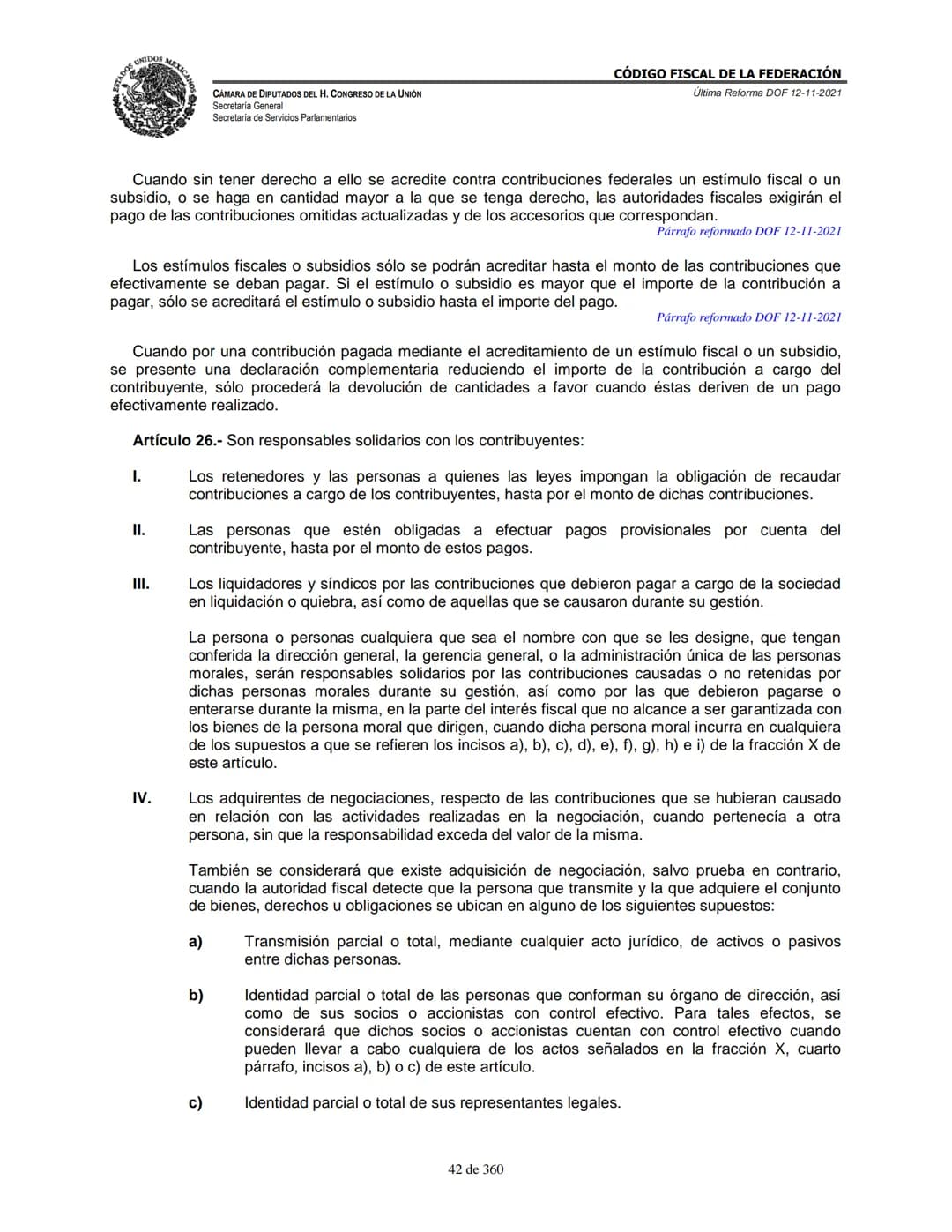 # MEXICA
CAMARA DE DIPUTADOS DEL H. CONGRESO DE LA UNIÓN
Secretaría General
Secretaría de Servicios Parlamentarios
# CÓDIGO FISCAL DE LA FE