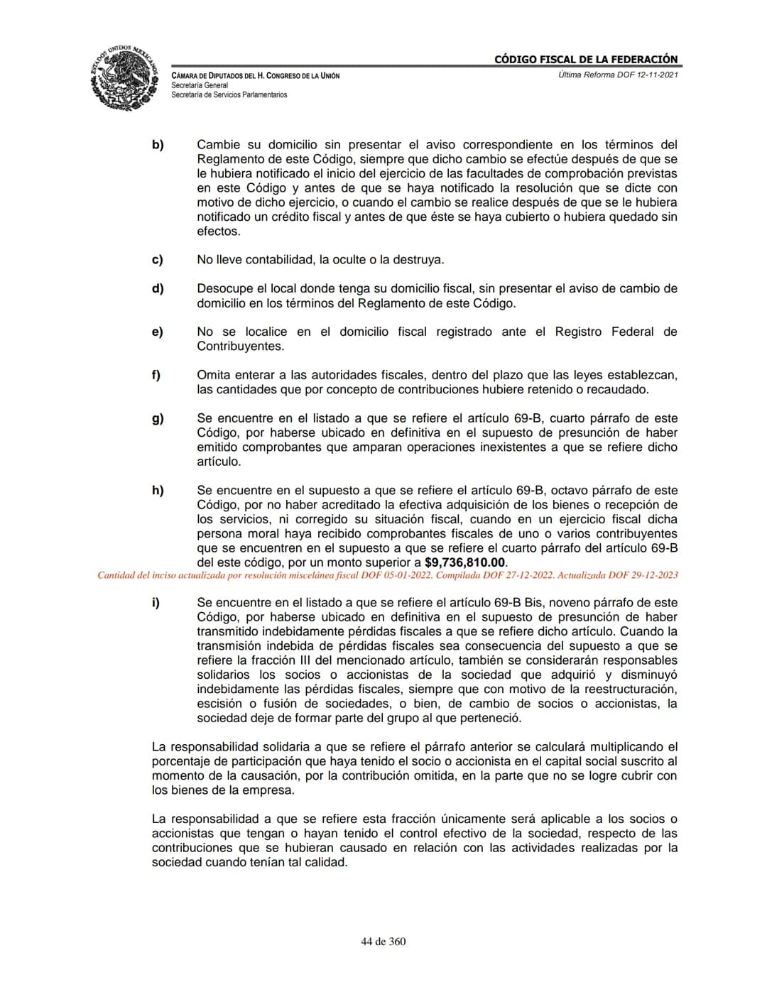 # MEXICA
CAMARA DE DIPUTADOS DEL H. CONGRESO DE LA UNIÓN
Secretaría General
Secretaría de Servicios Parlamentarios
# CÓDIGO FISCAL DE LA FE