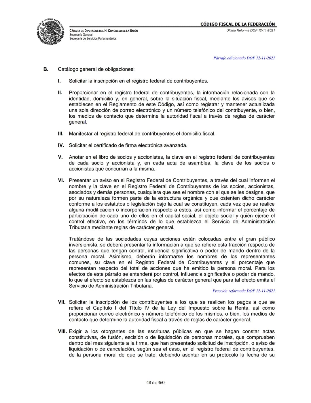 # MEXICA
CAMARA DE DIPUTADOS DEL H. CONGRESO DE LA UNIÓN
Secretaría General
Secretaría de Servicios Parlamentarios
# CÓDIGO FISCAL DE LA FE