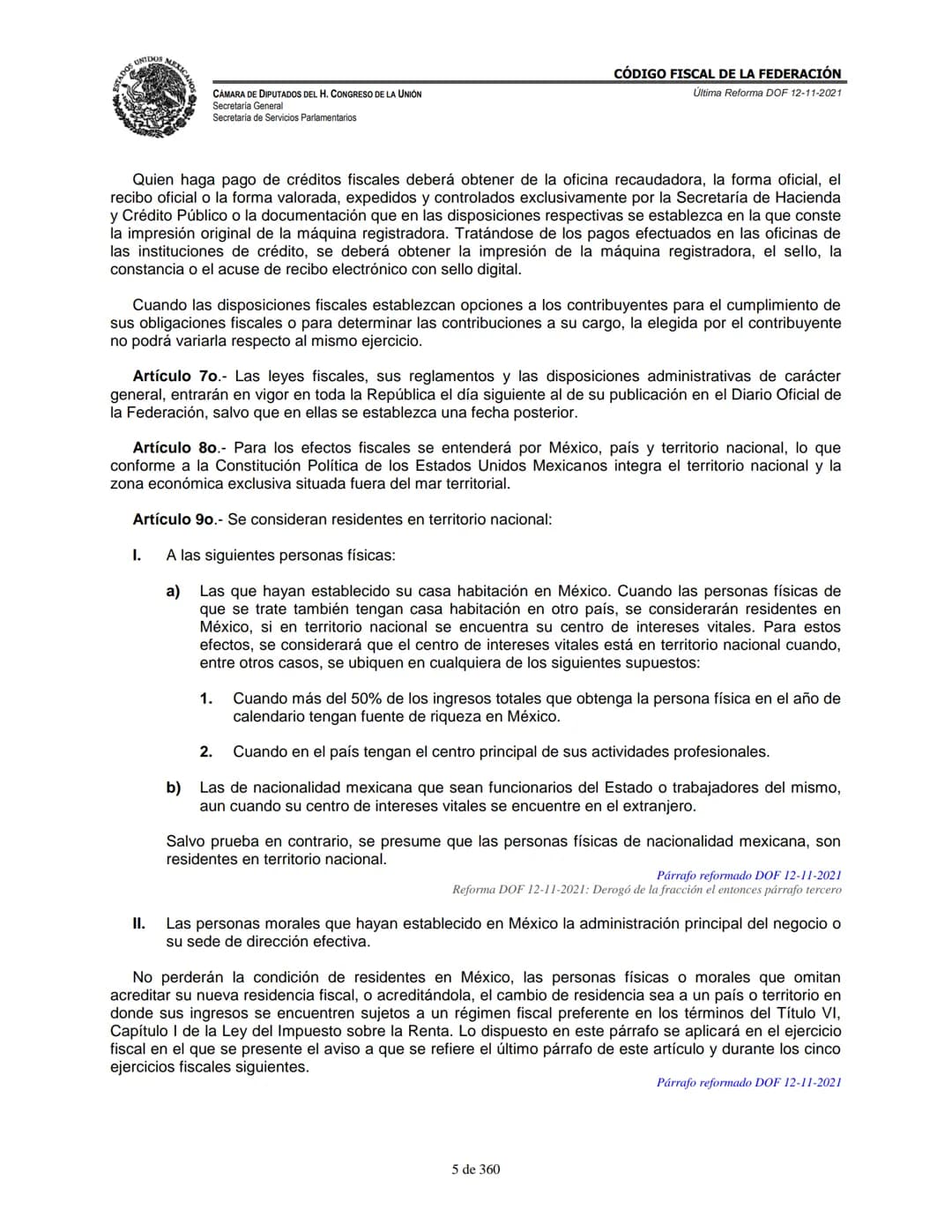 # MEXICA
CAMARA DE DIPUTADOS DEL H. CONGRESO DE LA UNIÓN
Secretaría General
Secretaría de Servicios Parlamentarios
# CÓDIGO FISCAL DE LA FE