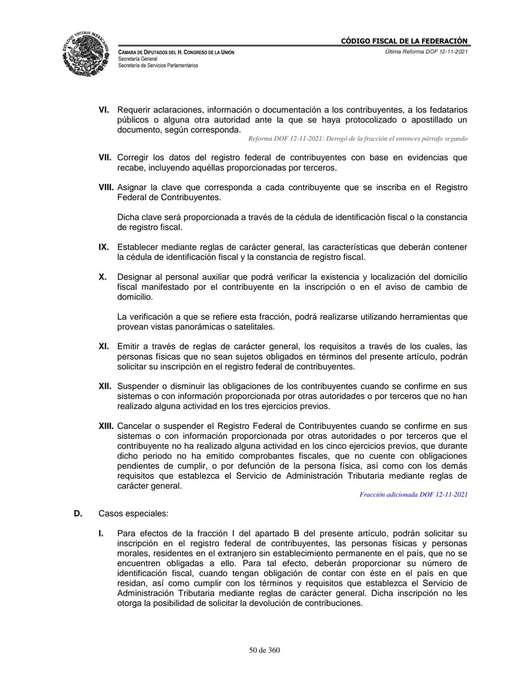 # MEXICA
CAMARA DE DIPUTADOS DEL H. CONGRESO DE LA UNIÓN
Secretaría General
Secretaría de Servicios Parlamentarios
# CÓDIGO FISCAL DE LA FE
