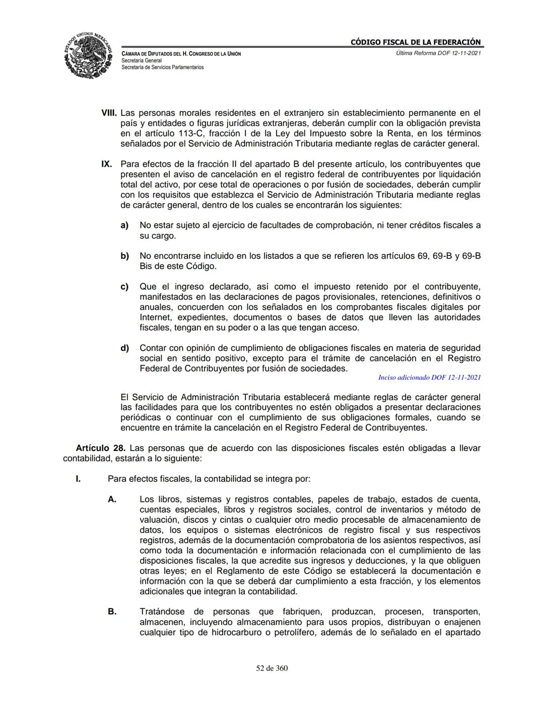# MEXICA
CAMARA DE DIPUTADOS DEL H. CONGRESO DE LA UNIÓN
Secretaría General
Secretaría de Servicios Parlamentarios
# CÓDIGO FISCAL DE LA FE