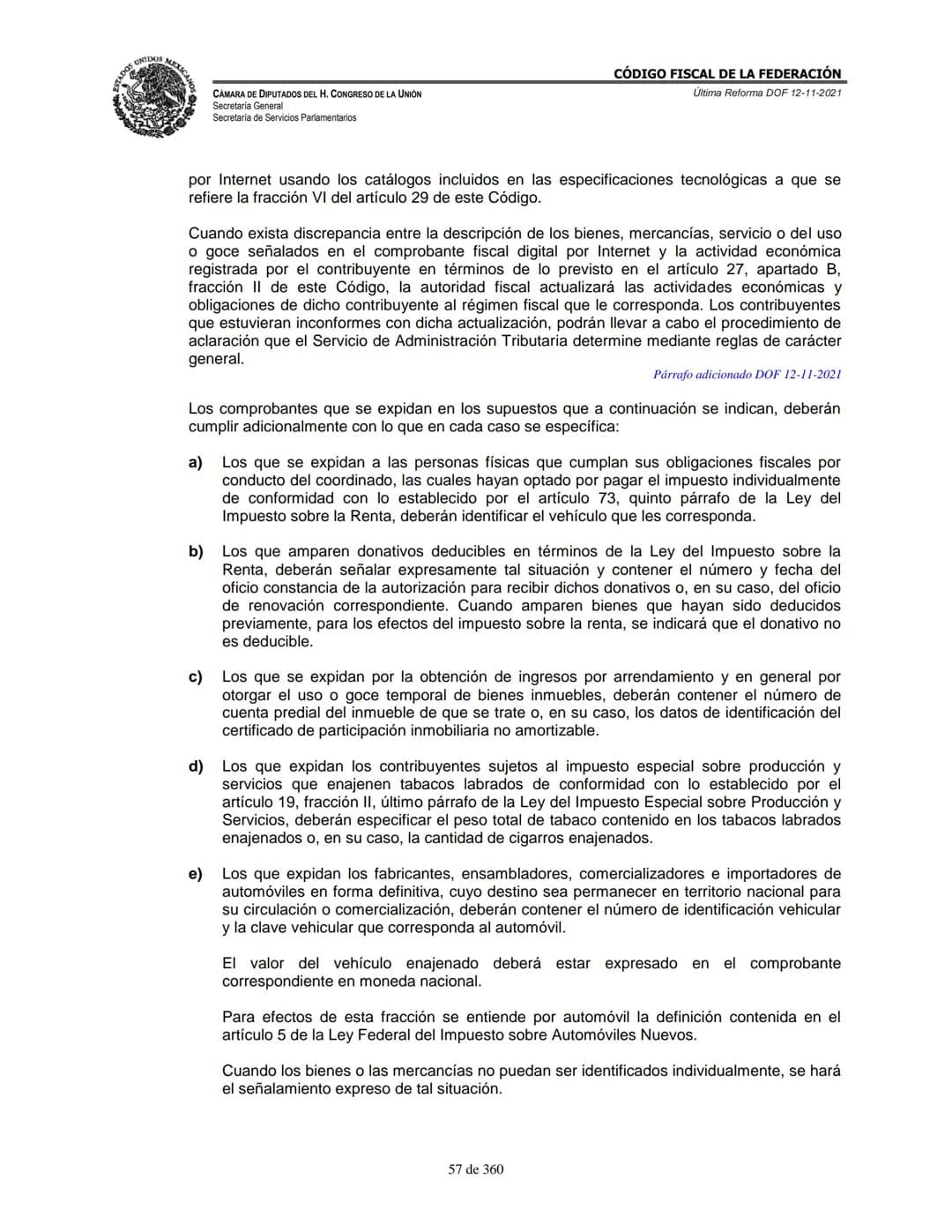 # MEXICA
CAMARA DE DIPUTADOS DEL H. CONGRESO DE LA UNIÓN
Secretaría General
Secretaría de Servicios Parlamentarios
# CÓDIGO FISCAL DE LA FE
