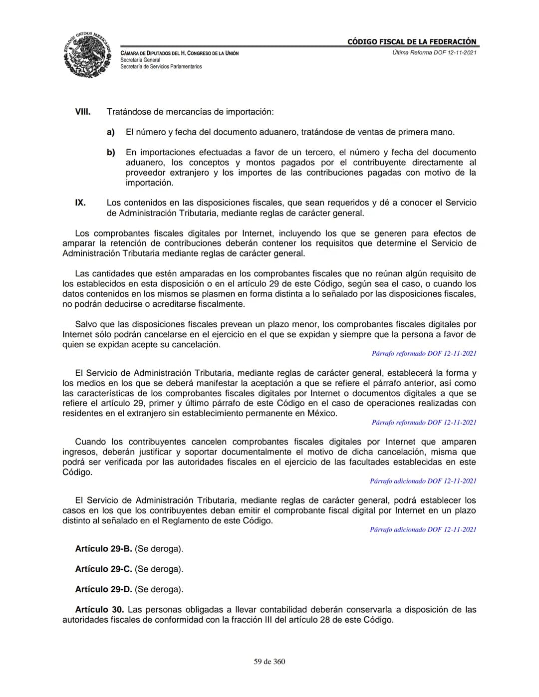 # MEXICA
CAMARA DE DIPUTADOS DEL H. CONGRESO DE LA UNIÓN
Secretaría General
Secretaría de Servicios Parlamentarios
# CÓDIGO FISCAL DE LA FE