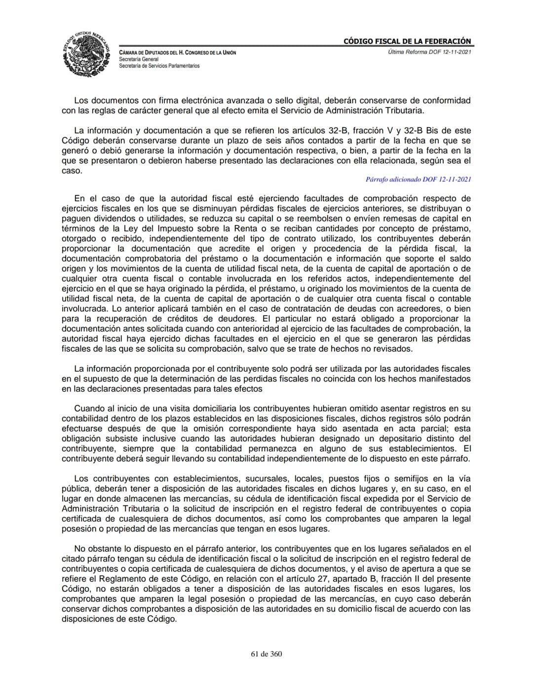 # MEXICA
CAMARA DE DIPUTADOS DEL H. CONGRESO DE LA UNIÓN
Secretaría General
Secretaría de Servicios Parlamentarios
# CÓDIGO FISCAL DE LA FE