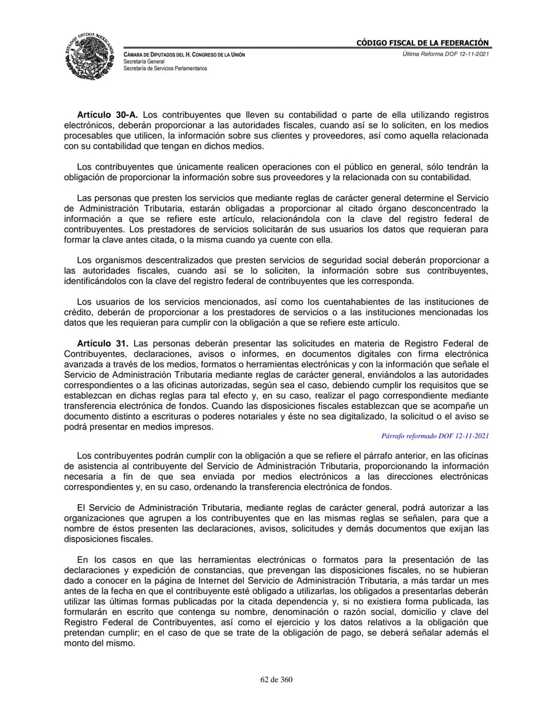 # MEXICA
CAMARA DE DIPUTADOS DEL H. CONGRESO DE LA UNIÓN
Secretaría General
Secretaría de Servicios Parlamentarios
# CÓDIGO FISCAL DE LA FE