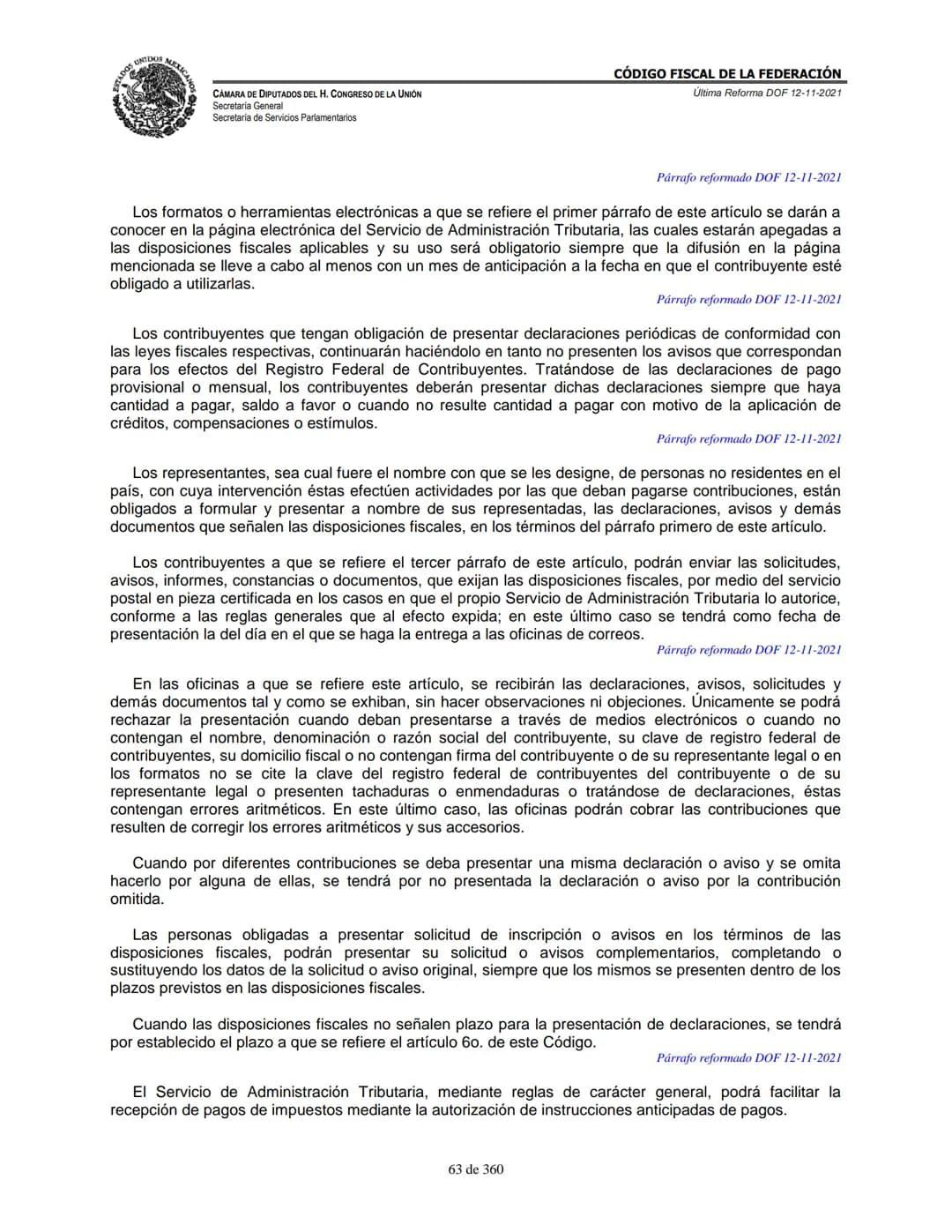 # MEXICA
CAMARA DE DIPUTADOS DEL H. CONGRESO DE LA UNIÓN
Secretaría General
Secretaría de Servicios Parlamentarios
# CÓDIGO FISCAL DE LA FE