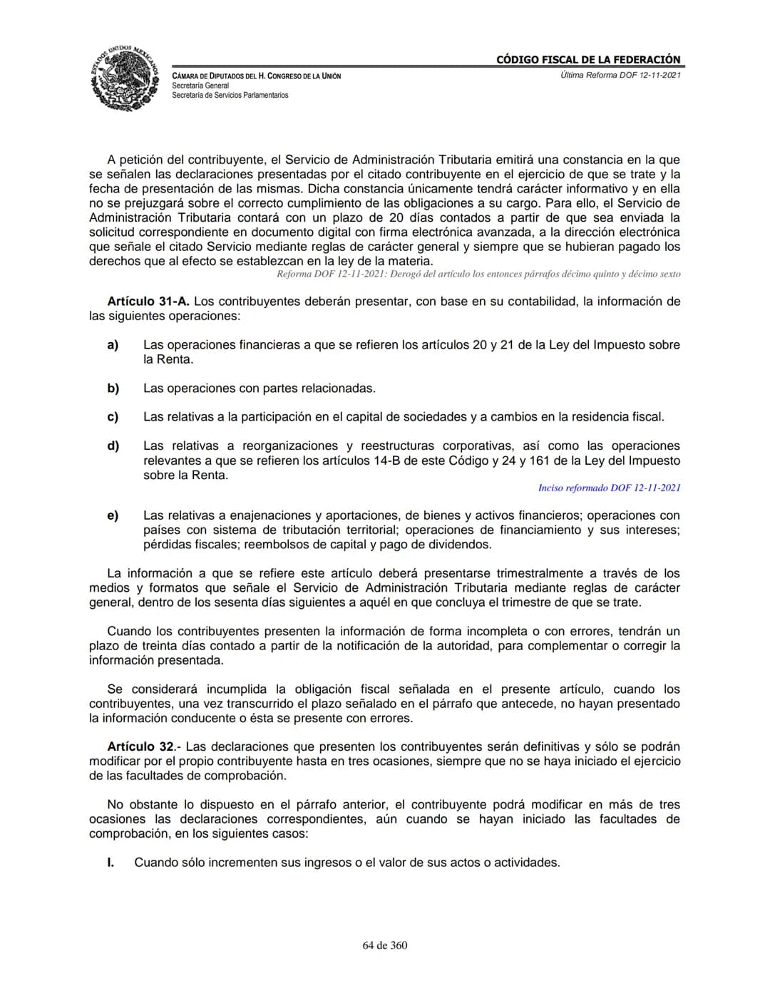 # MEXICA
CAMARA DE DIPUTADOS DEL H. CONGRESO DE LA UNIÓN
Secretaría General
Secretaría de Servicios Parlamentarios
# CÓDIGO FISCAL DE LA FE