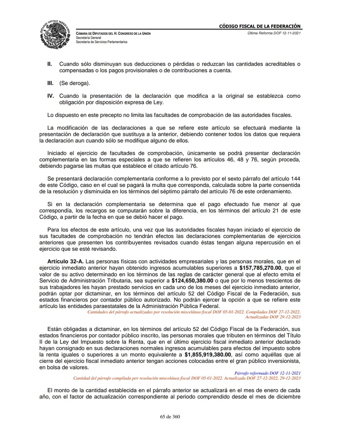 # MEXICA
CAMARA DE DIPUTADOS DEL H. CONGRESO DE LA UNIÓN
Secretaría General
Secretaría de Servicios Parlamentarios
# CÓDIGO FISCAL DE LA FE