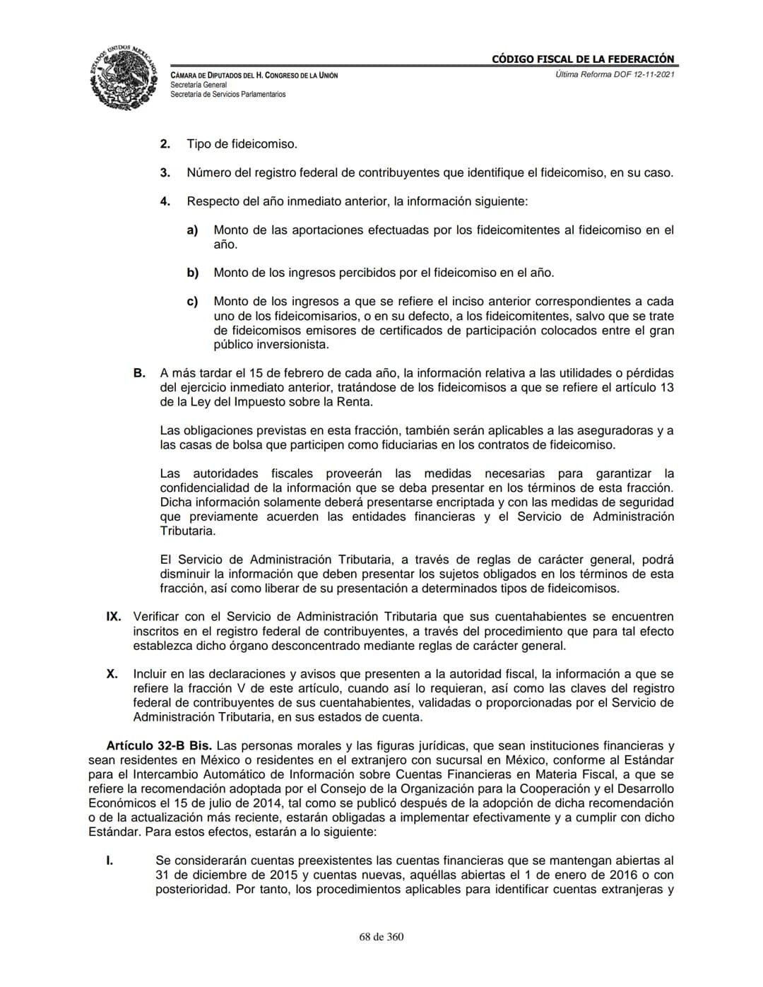 # MEXICA
CAMARA DE DIPUTADOS DEL H. CONGRESO DE LA UNIÓN
Secretaría General
Secretaría de Servicios Parlamentarios
# CÓDIGO FISCAL DE LA FE