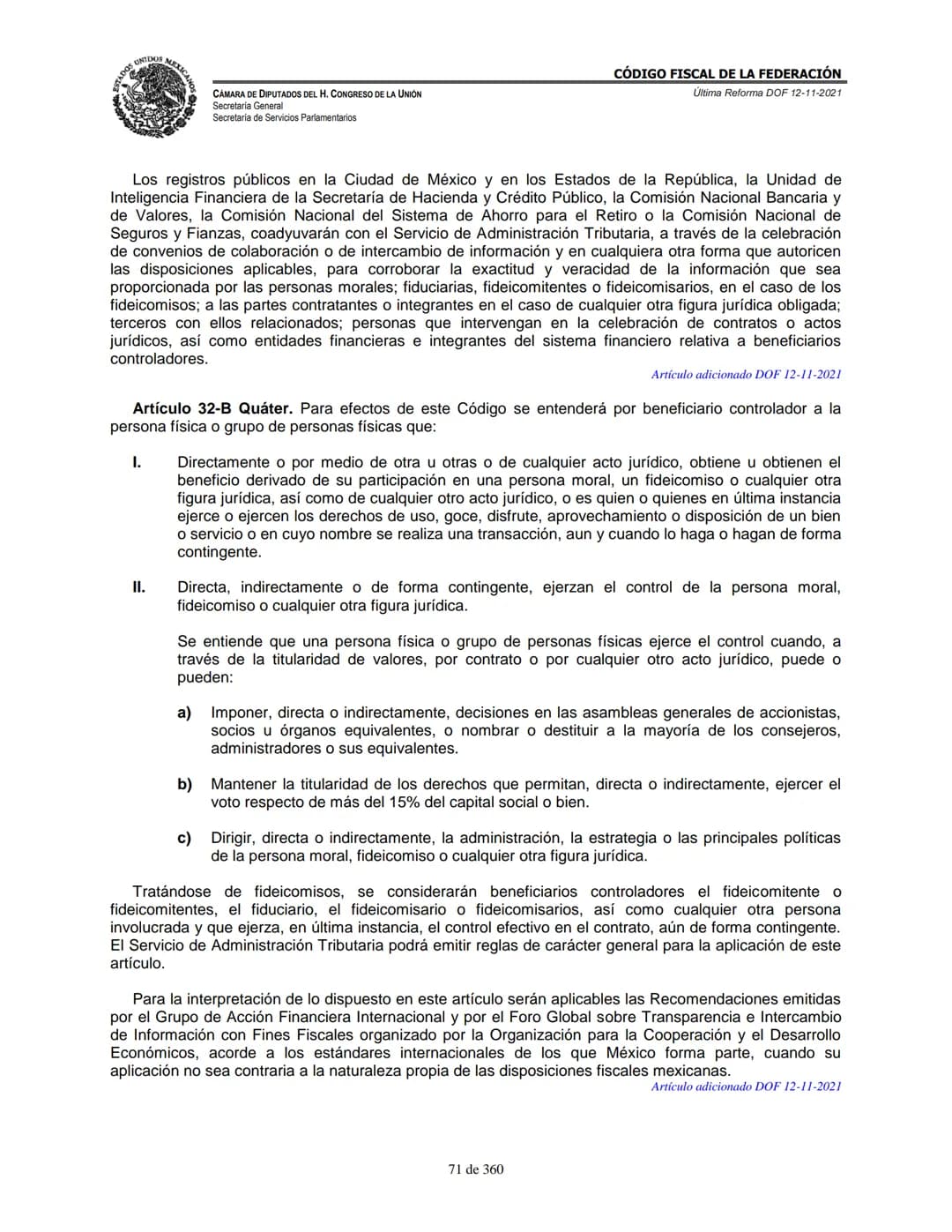 # MEXICA
CAMARA DE DIPUTADOS DEL H. CONGRESO DE LA UNIÓN
Secretaría General
Secretaría de Servicios Parlamentarios
# CÓDIGO FISCAL DE LA FE