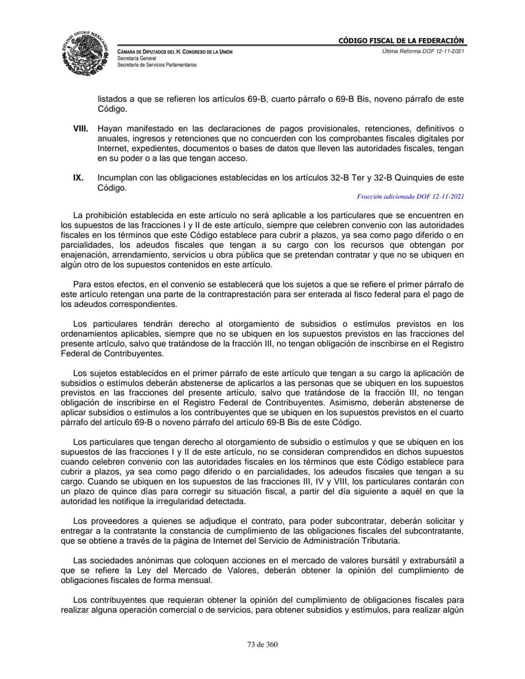 # MEXICA
CAMARA DE DIPUTADOS DEL H. CONGRESO DE LA UNIÓN
Secretaría General
Secretaría de Servicios Parlamentarios
# CÓDIGO FISCAL DE LA FE