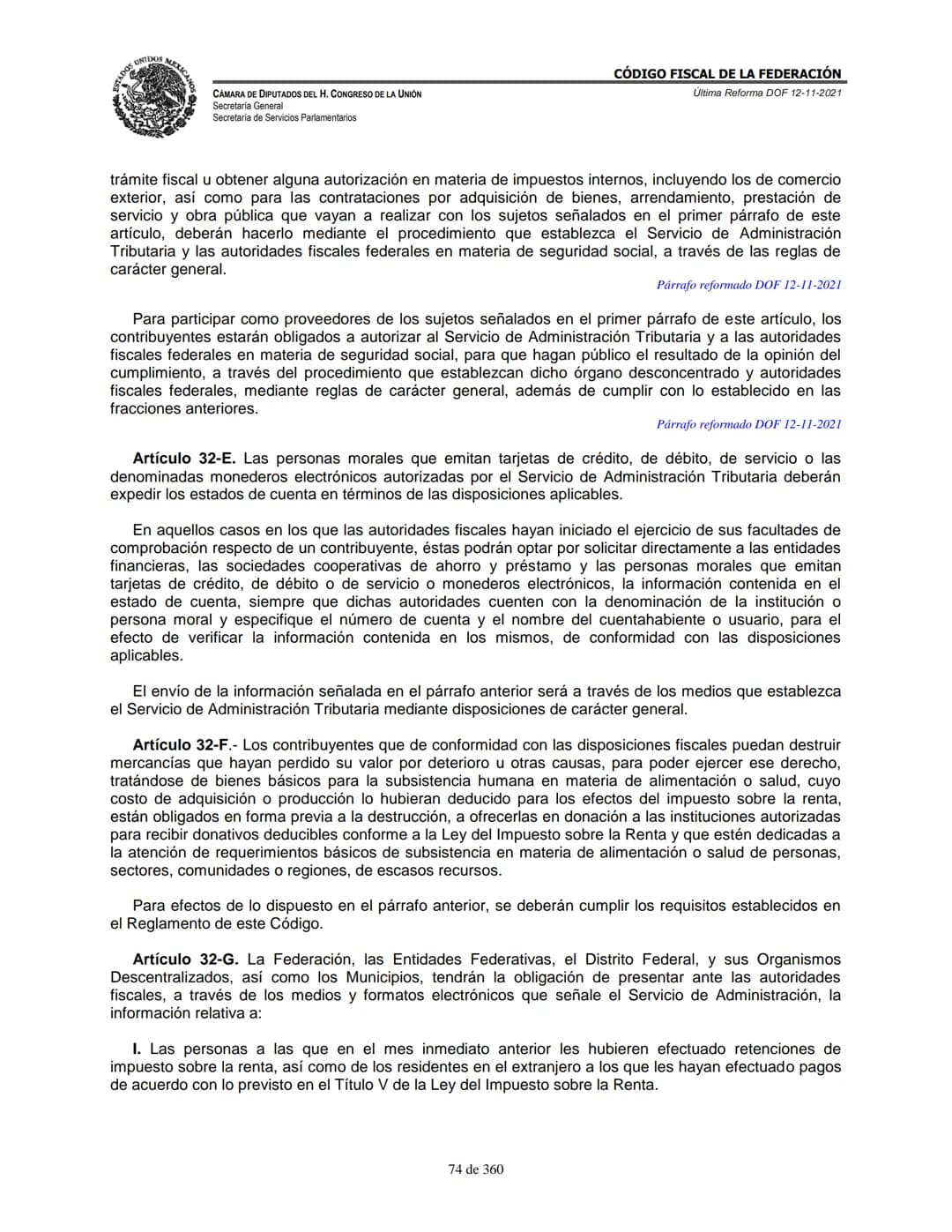 # MEXICA
CAMARA DE DIPUTADOS DEL H. CONGRESO DE LA UNIÓN
Secretaría General
Secretaría de Servicios Parlamentarios
# CÓDIGO FISCAL DE LA FE