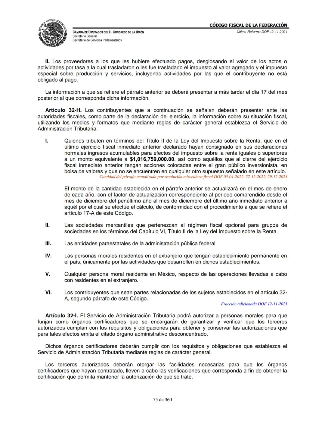 # MEXICA
CAMARA DE DIPUTADOS DEL H. CONGRESO DE LA UNIÓN
Secretaría General
Secretaría de Servicios Parlamentarios
# CÓDIGO FISCAL DE LA FE