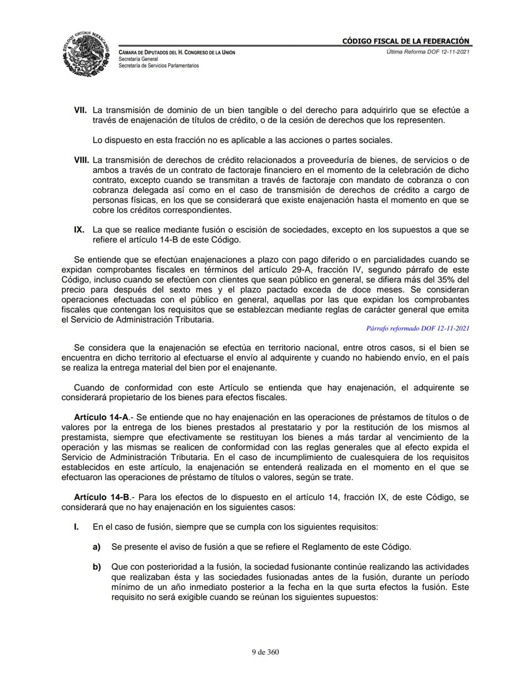 # MEXICA
CAMARA DE DIPUTADOS DEL H. CONGRESO DE LA UNIÓN
Secretaría General
Secretaría de Servicios Parlamentarios
# CÓDIGO FISCAL DE LA FE