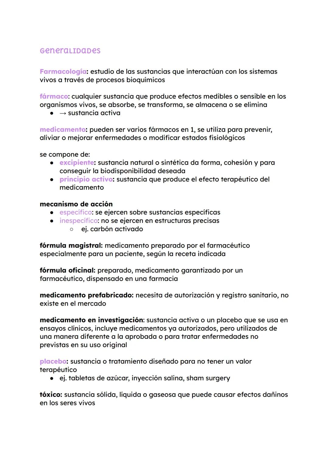 1er parcial # GeneraLIDADES
Farmacología: estudio de las sustancias que interactúan con los sistemas
vivos a través de procesos bioquímicos