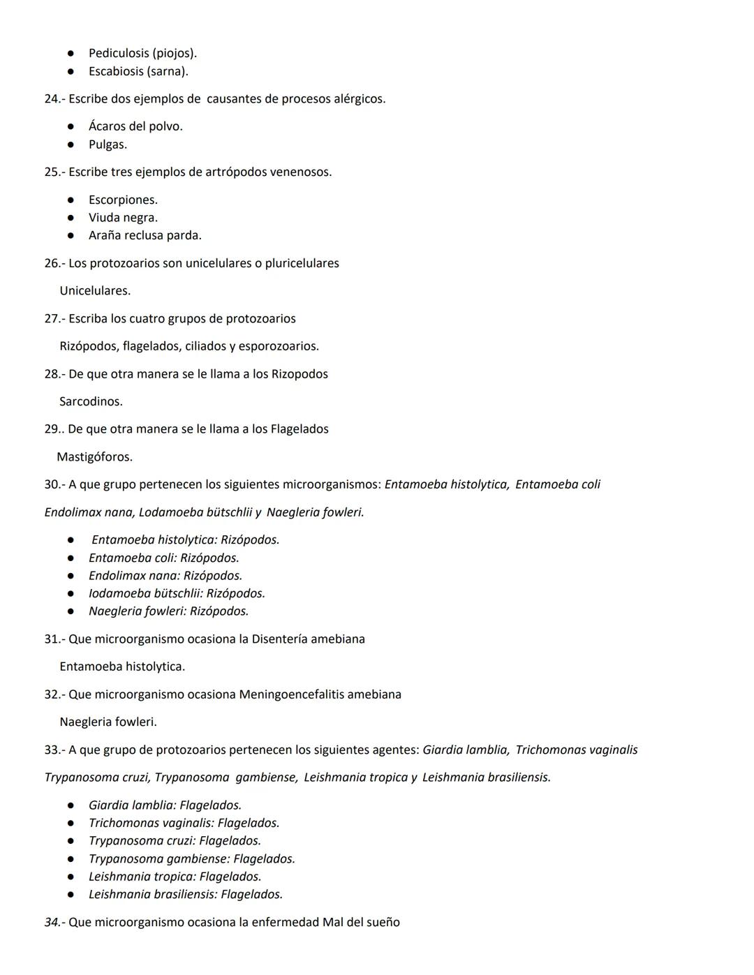 # Cuestionario de Protozoarios. repaso
1.- Defina que son los protozoarios.
Los protozoarios son organismos eucariotas unicelulares que pe