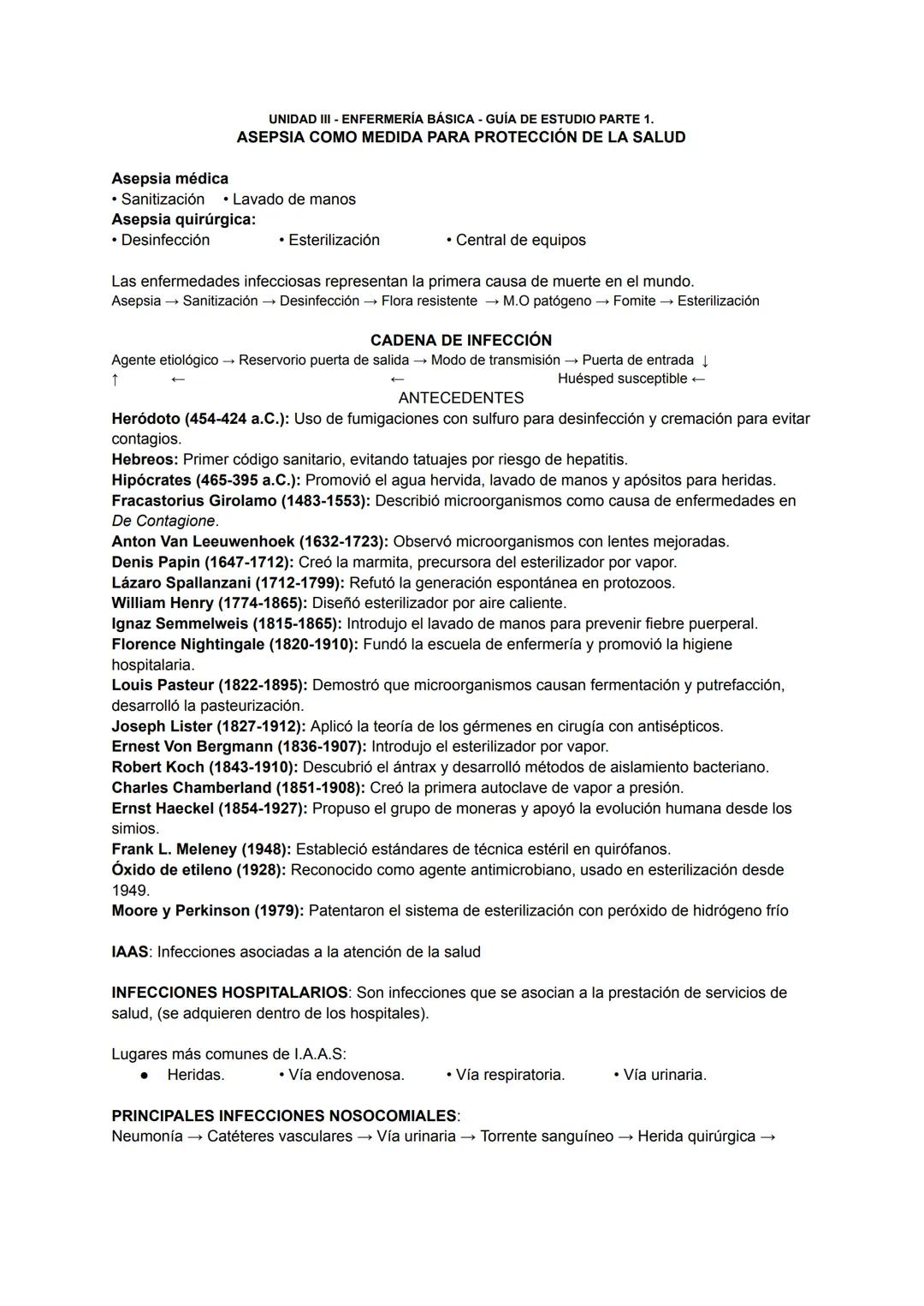 UNIDAD III - ENFERMERÍA BÁSICA - GUÍA DE ESTUDIO PARTE 1.
ASEPSIA COMO MEDIDA PARA PROTECCIÓN DE LA SALUD
Asepsia médica
Sanitización Lava