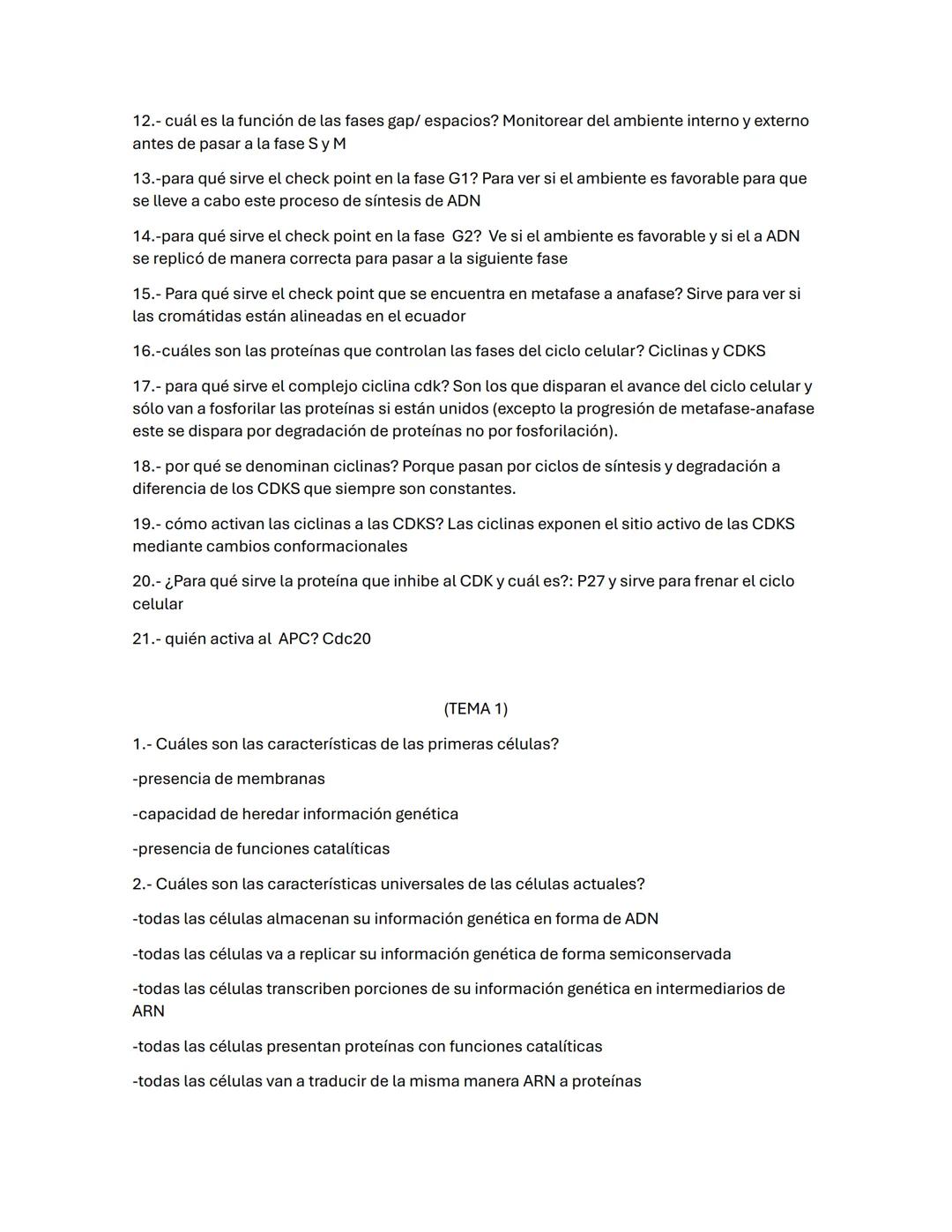 Biología Celular
(TEMA 3)
0.- En la división celular no solo importa la duplicación del genoma, sino también de: La
duplicación de componen