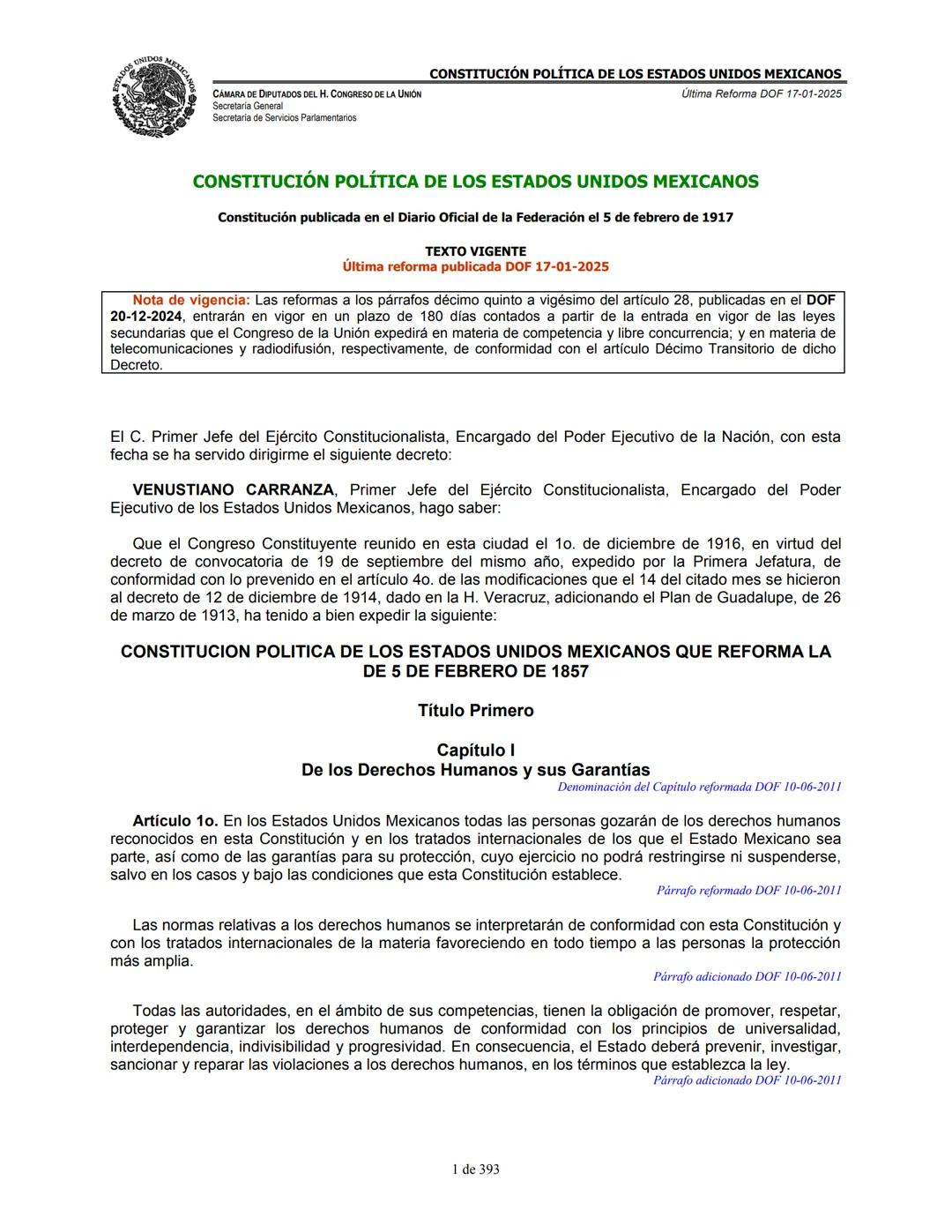 --- OCR Start ---
E
MEXICA
CAMARA DE DIPUTADOS DEL H. CONGRESO DE LA UNIÓN
Secretaría General
Secretaría de Servicios Parlamentarios
CONSTIT