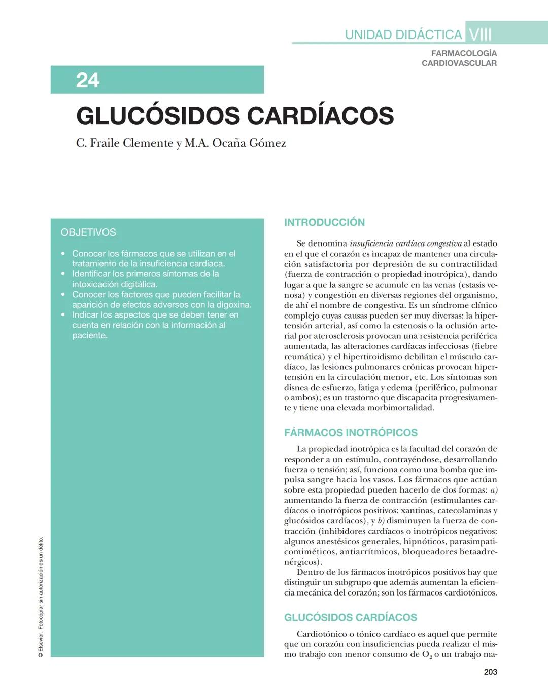 # UNIDAD DIDÁCTICA VIII
FARMACOLOGIA
CARDIOVASCULAR
24
GLUCÓSIDOS CARDÍACOS
C. Fraile Clemente y M.A. Ocaña Gómez
OBJETIVOS
* Conocer l