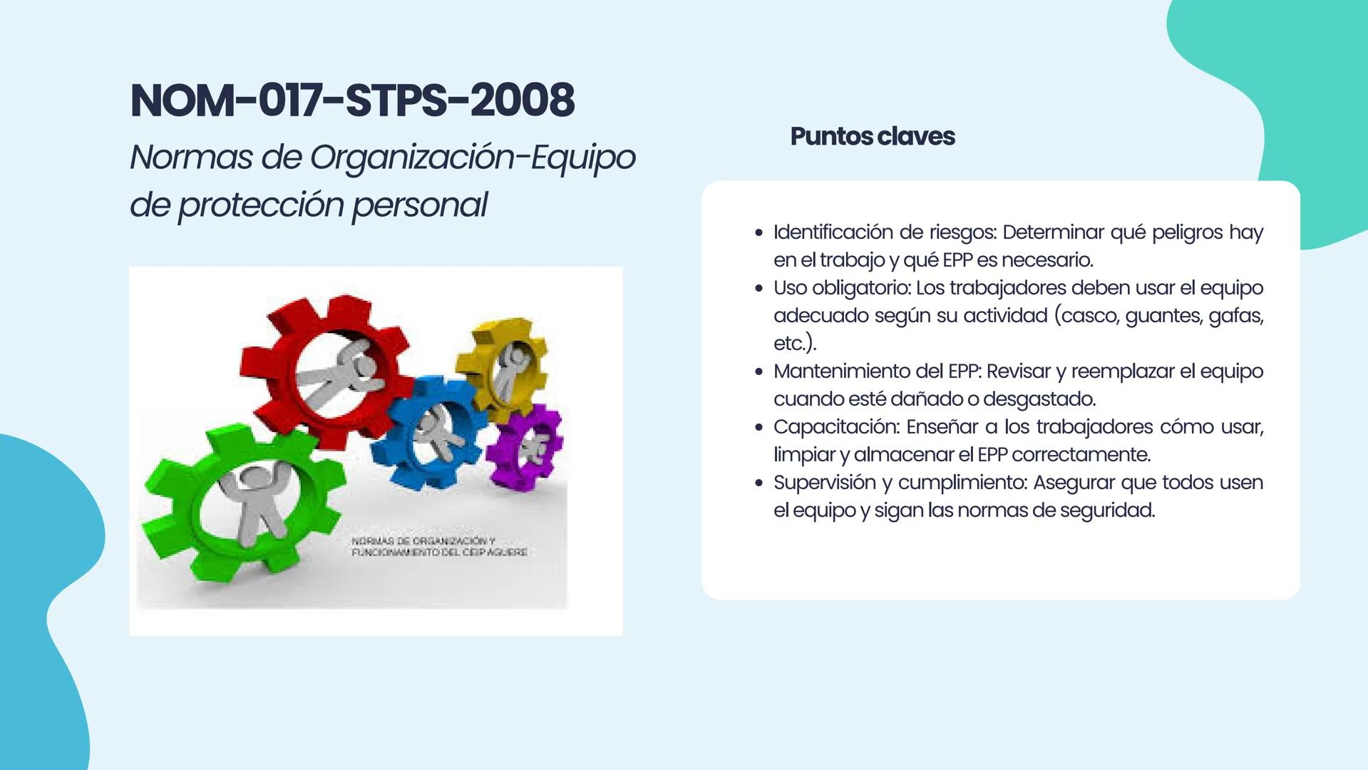 NOM
2.2 NORMAS OFICIALES
MEXICANAS (NOM-STPS)
EQUIPO 2
↑ Marco legal
NORMAS OFICIALES
MEXICANAS
STPS
Salud
Seguridad
Organización
+