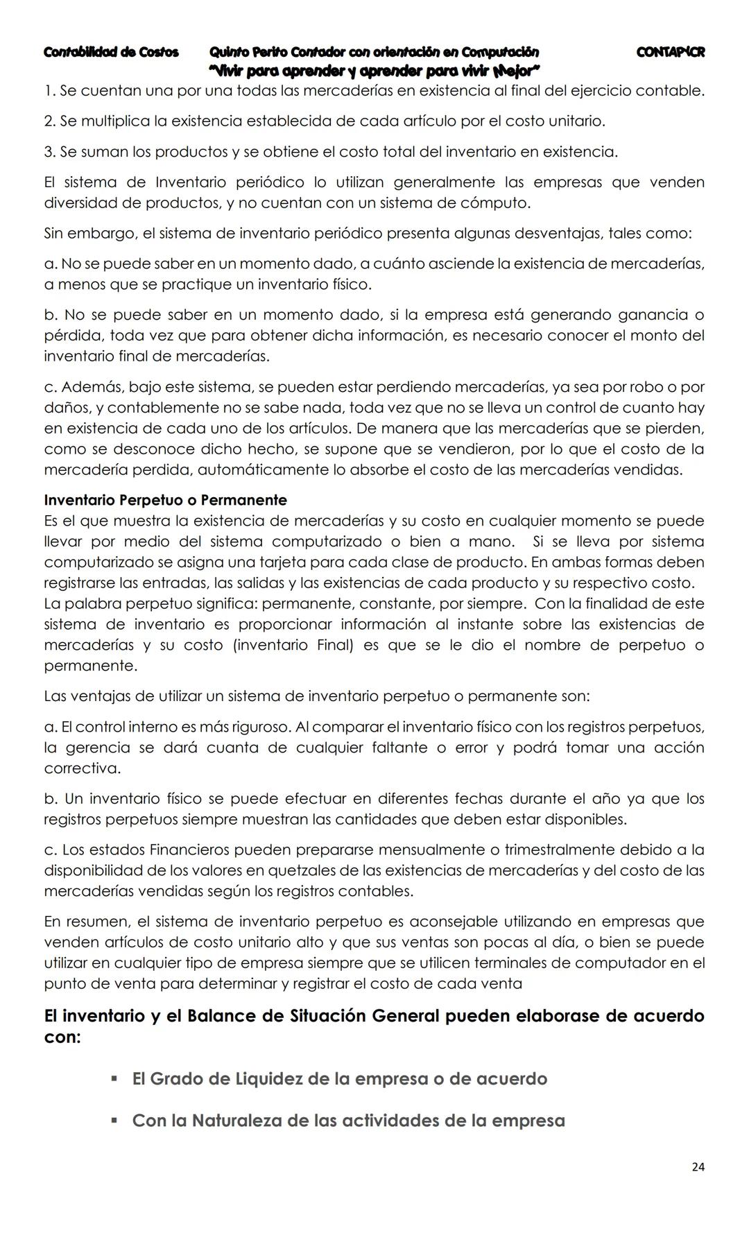 --- OCR Start ---
CONTA
Costos
Primera Unidad
Contenido
Contabilidad
La Cuenta
Cuentas que se utilizan para
operar la Contabilidad
Partes de