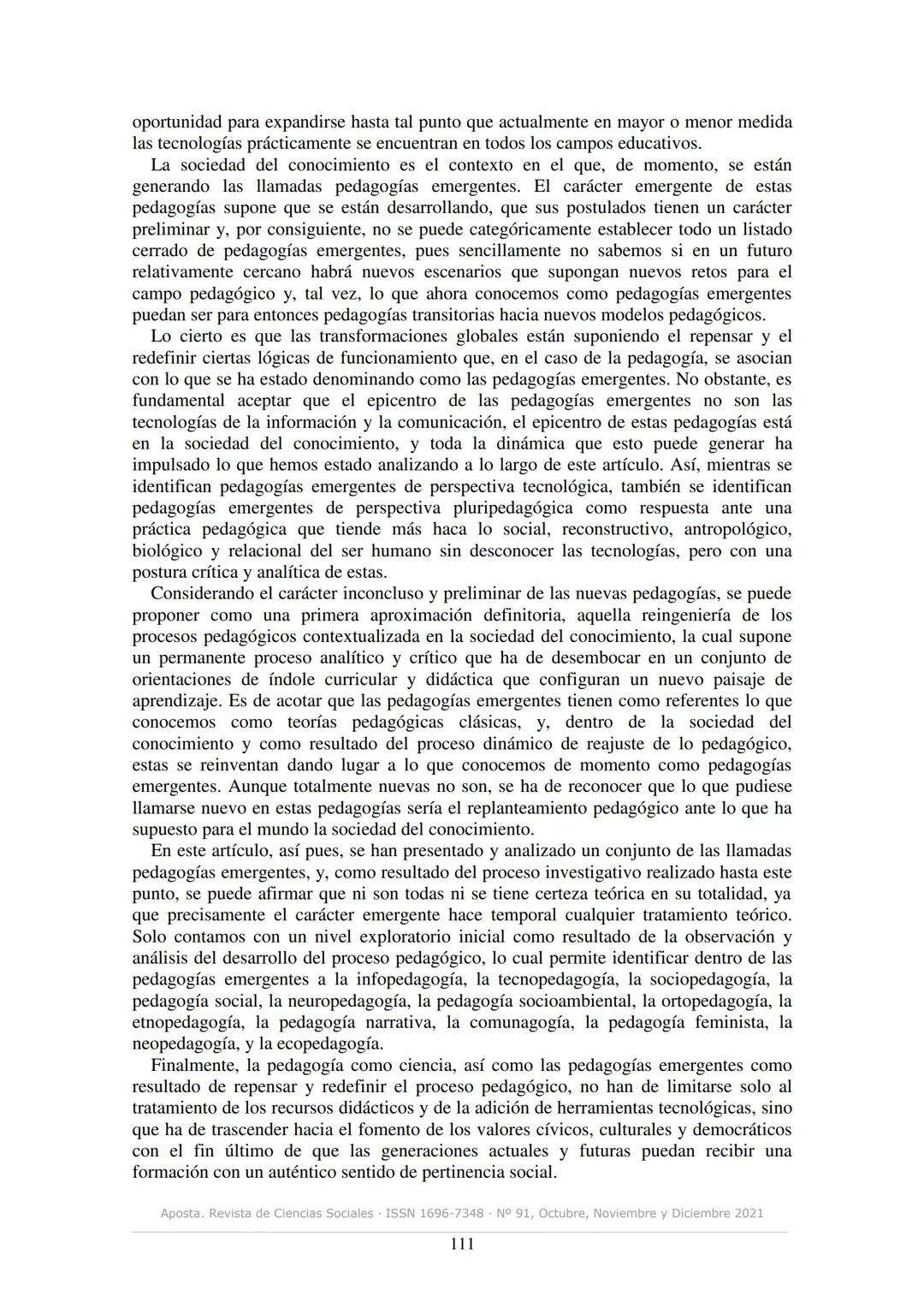 # aposta
revista de ciencias sociales
ISSN 1696-7348
N° 91, Octubre, Noviembre y Diciembre 2021
# Pedagogías emergentes: una aproximación e
