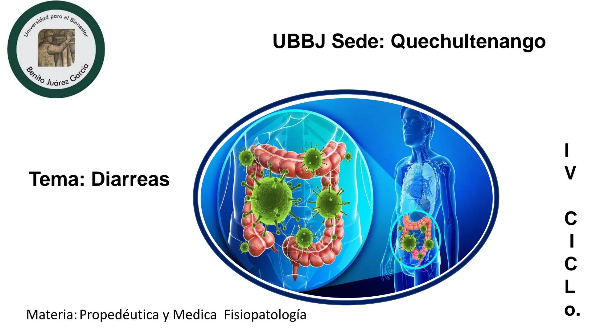 Universidad para el Bienesta
UBBJ Sede: Quechultenango
Benito Juárez García
Tema: Diarreas
Materia: Propedéutica y Medica Fisiopatología