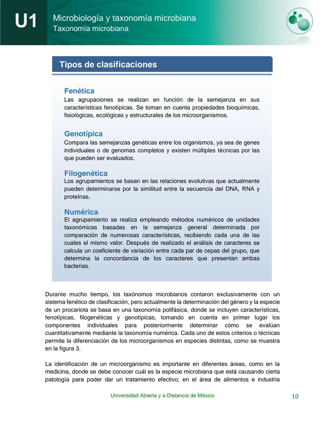 UnADM
UNIVERSIDAD ABIERTA Y
A DISTANCIA DE MÉXICO
Programa de la asignatura:
Microbiología y taxonomía
microbiana
U1 Taxonomía microbiana