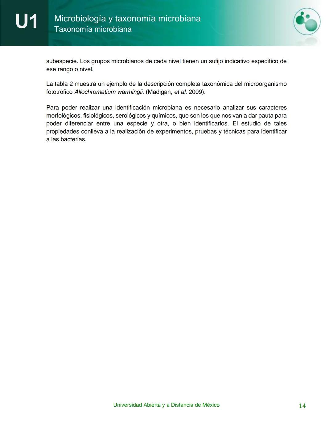 UnADM
UNIVERSIDAD ABIERTA Y
A DISTANCIA DE MÉXICO
Programa de la asignatura:
Microbiología y taxonomía
microbiana
U1 Taxonomía microbiana