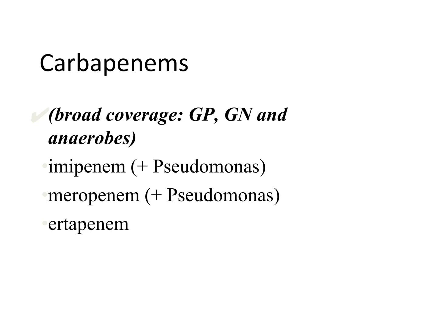 ANTIBIÓTICOS Síntesis de la
pared celular
Ciclosporina
Vancomicina
Bacitracina
Penicilina
Cefalosporina
Monobactams
Carbapenems
Metabolismo