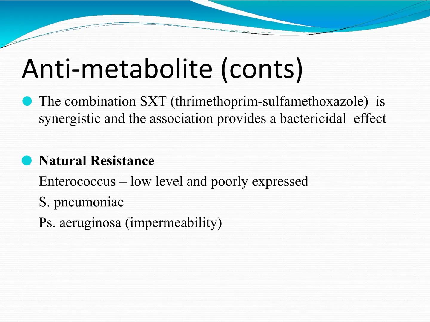 ANTIBIÓTICOS Síntesis de la
pared celular
Ciclosporina
Vancomicina
Bacitracina
Penicilina
Cefalosporina
Monobactams
Carbapenems
Metabolismo