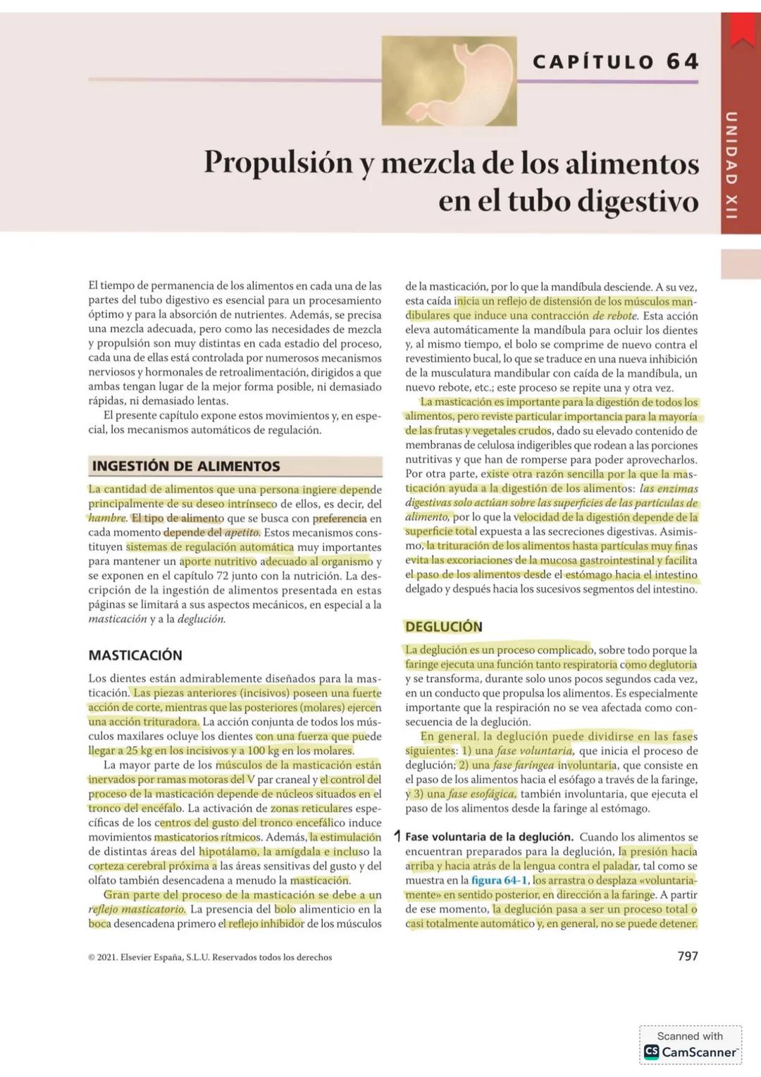 # CAPÍTULO 64
# Propulsión y mezcla de los alimentos
en el tubo digestivo
UNIDAD XII
El tiempo de permanencia de los alimentos en cada un