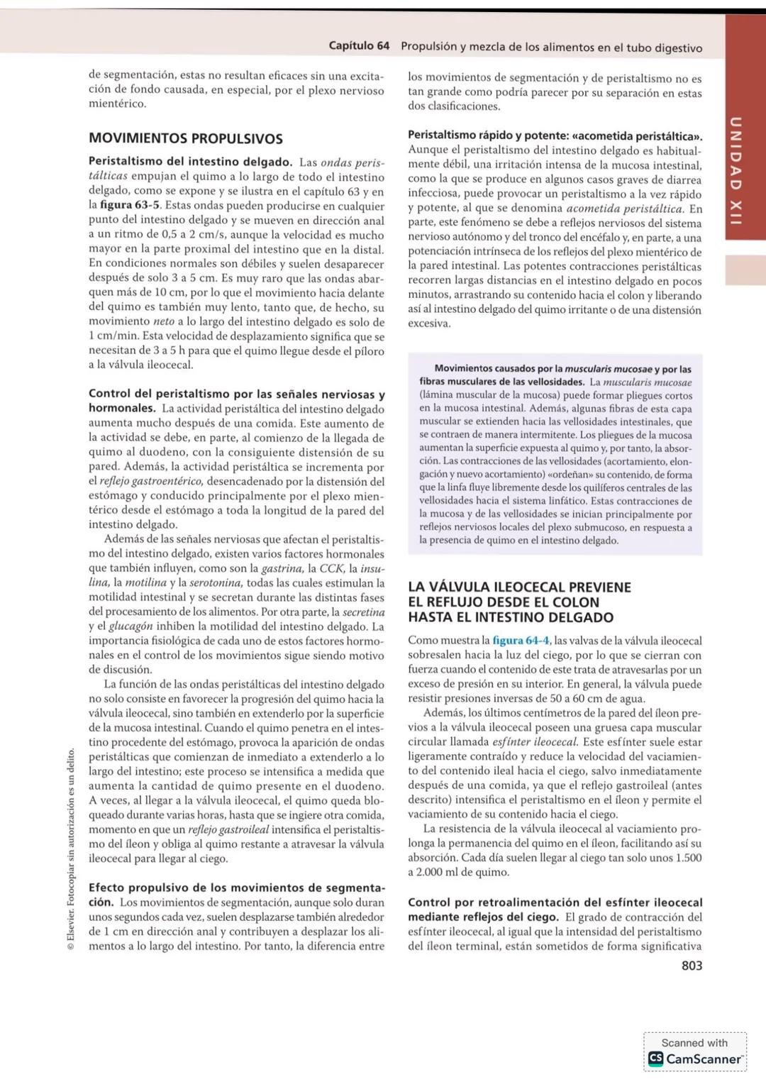 # CAPÍTULO 64
# Propulsión y mezcla de los alimentos
en el tubo digestivo
UNIDAD XII
El tiempo de permanencia de los alimentos en cada un