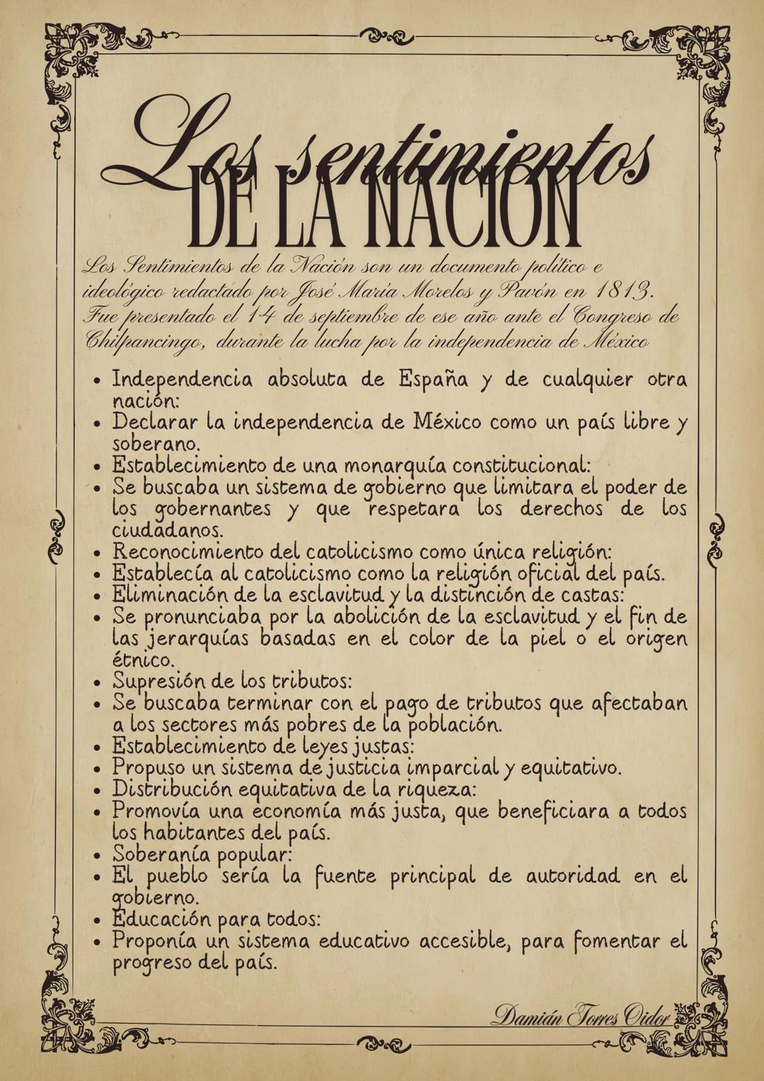 --- OCR Start ---
Sentim
DE LA NACION
Los Sentimientos de la Nación son un documento politico e
ideológico redactado por José María Morelos