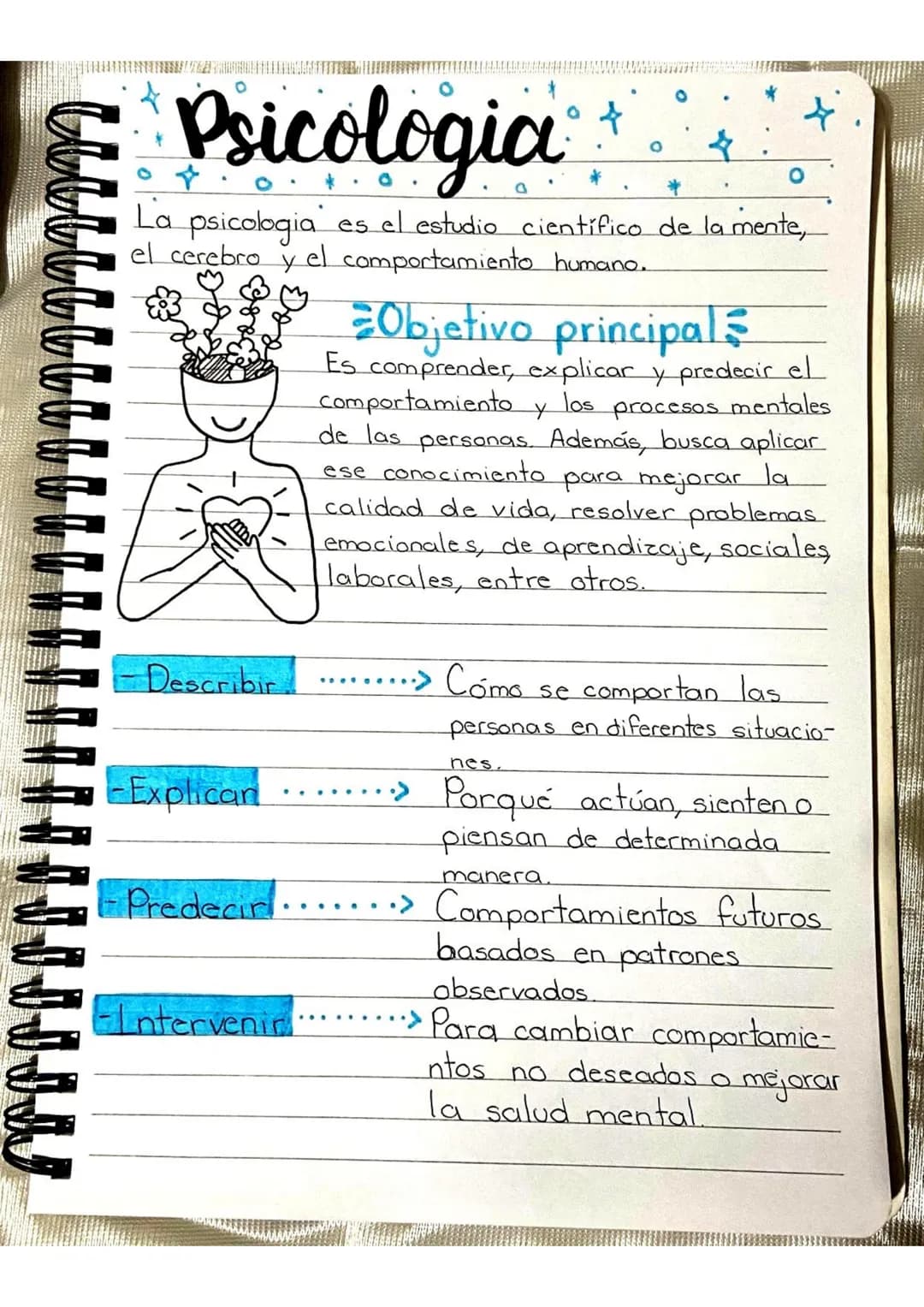Psicologia
*
La psicologia es el estudio científico de la mente,
el cerebro y el comportamiento humano.
♡
Objetivo principal
Es comprender,