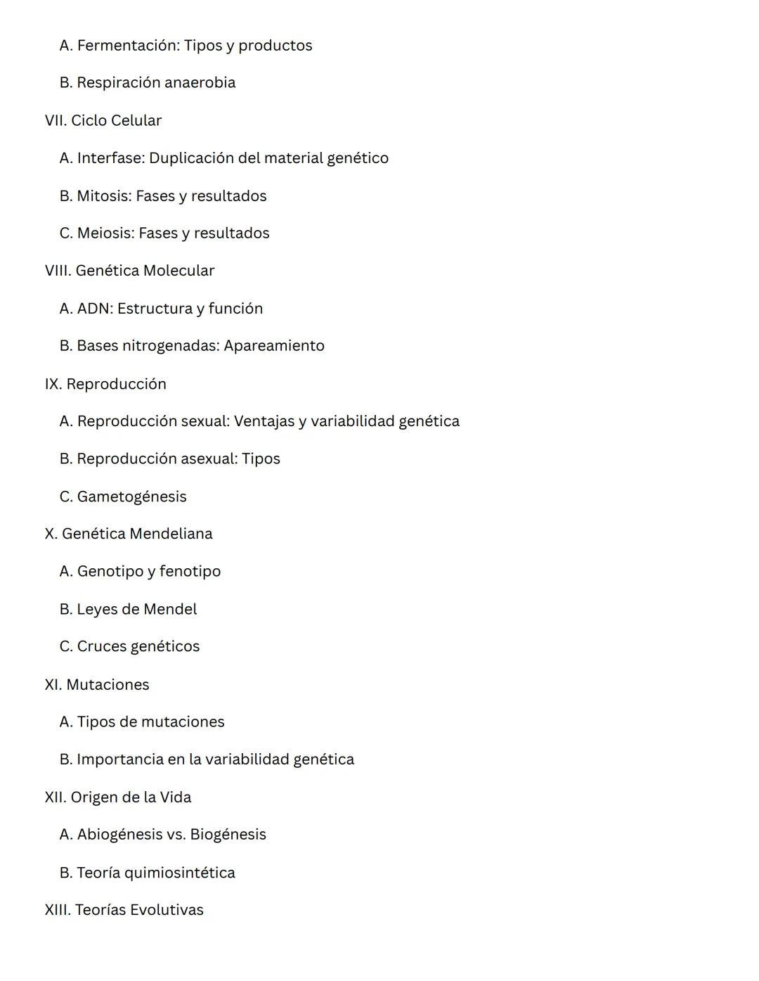 Temario de
estudio
Biología
1. Teoría Celular
A. Postulados de Schleiden y Schwann
II. Biomoléculas
A. Carbohidratos: Funciones y tipos