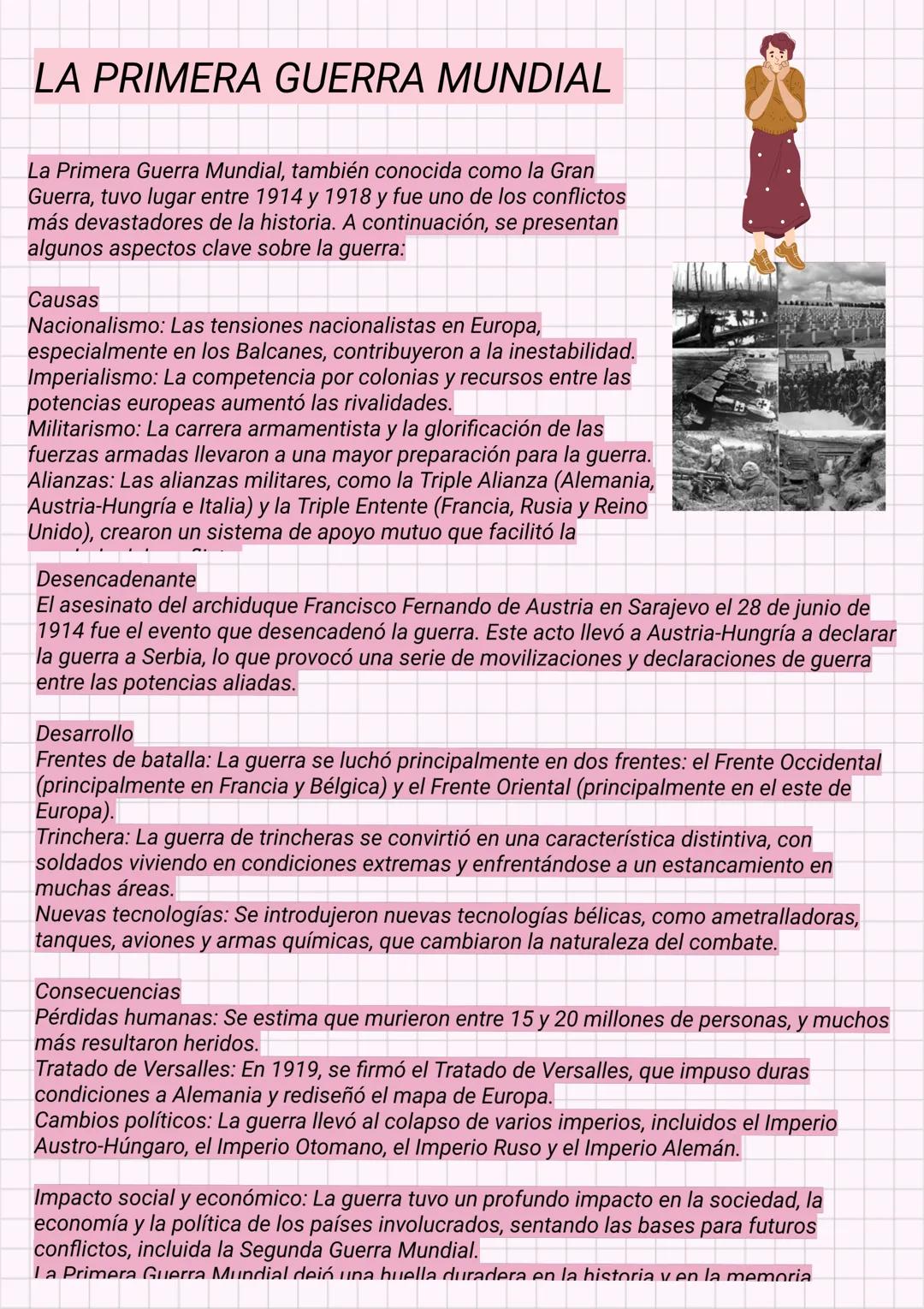 # LA PRIMERA GUERRA MUNDIAL
La Primera Guerra Mundial, también conocida como la Gran Guerra, tuvo lugar entre 1914 y 1918 y fue uno de los