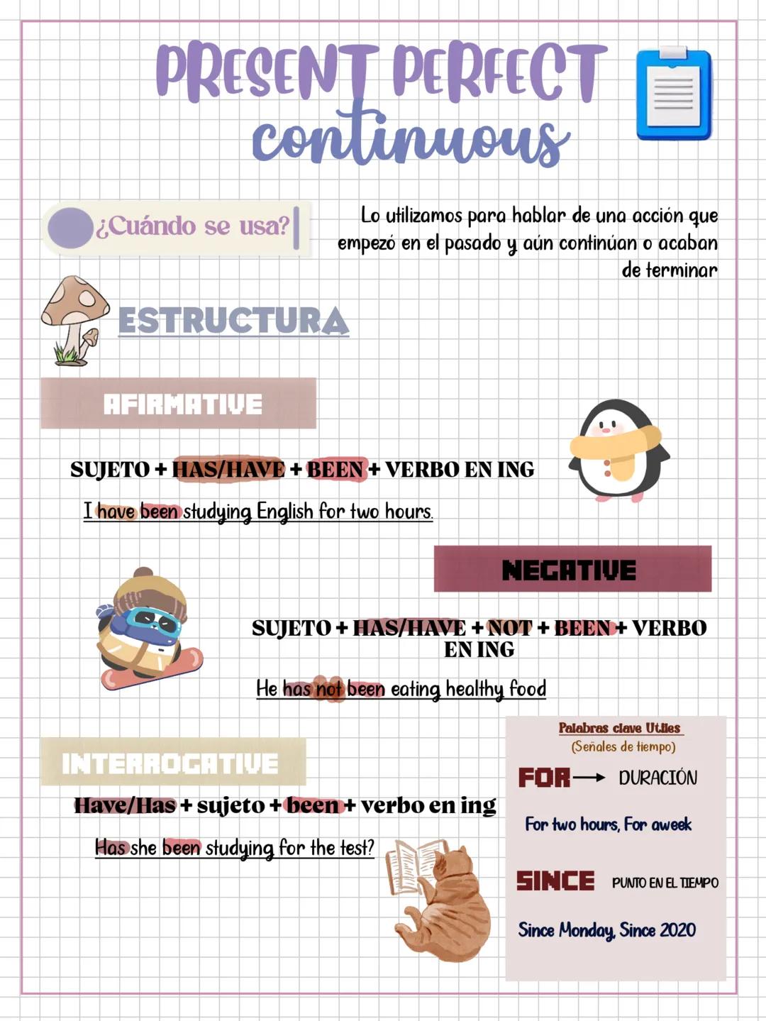 # PRESENT PERFECT
# continuous
¿Cuándo se usa? | Lo utilizamos para hablar de una acción que empezó en el pasado y aún continúan o acaban