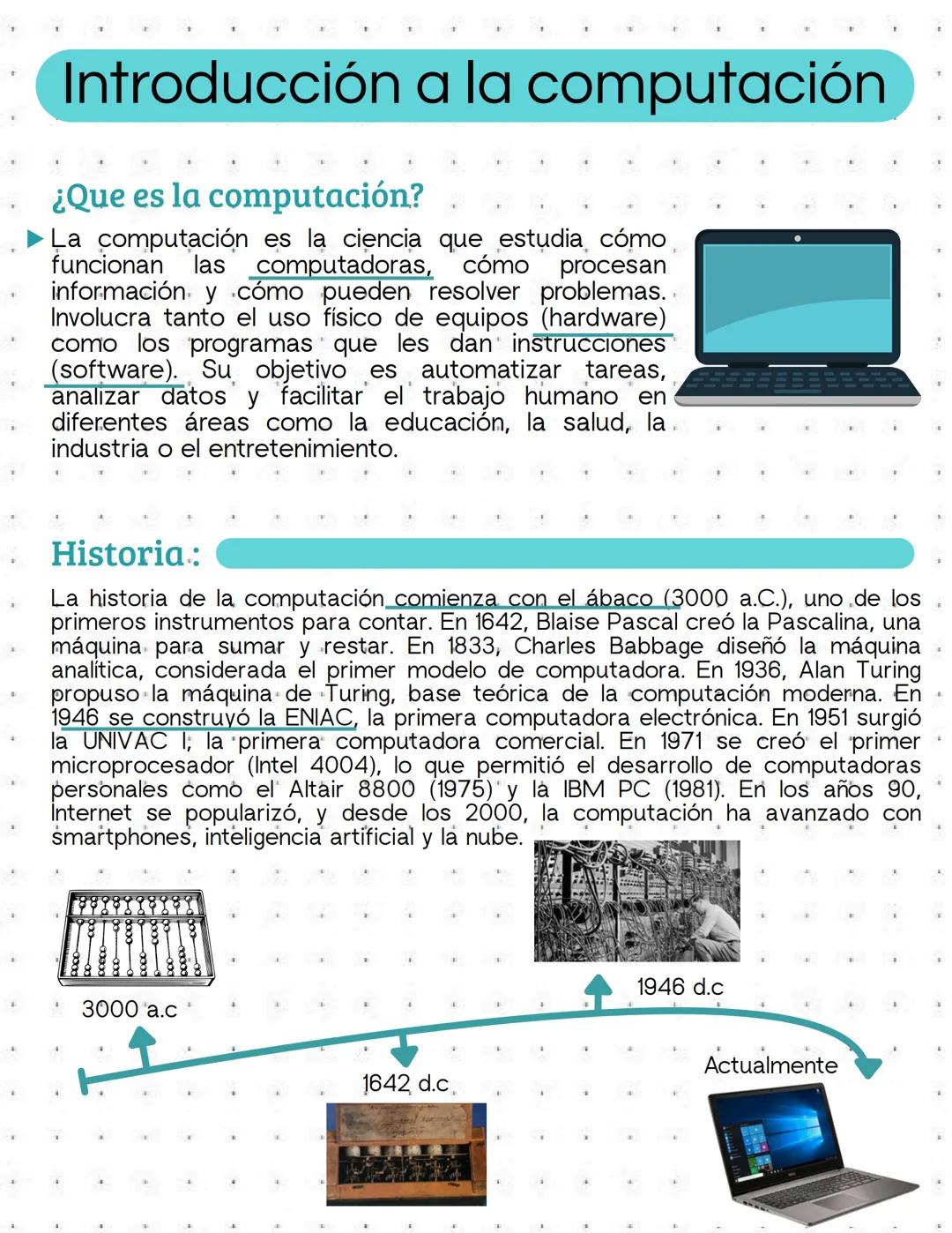 --- OCR Start ---
Introducción a la computación
¿Que es la computación?
►La computación es la ciencia que estudia cómo
funcionan las computa