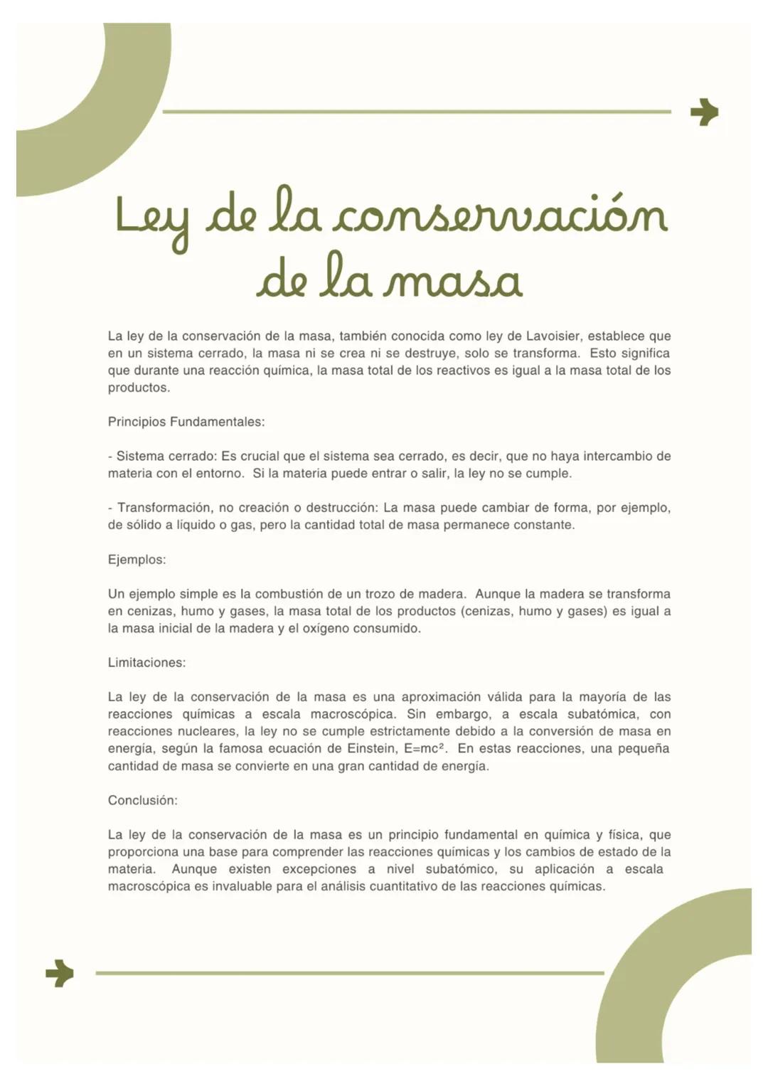 # Ley de la conservación
## de la masa
La ley de la conservación de la masa, también conocida como ley de Lavoisier, establece que
en un si