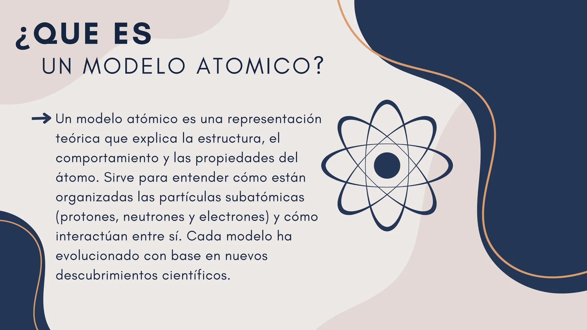 # MODELOS
# ATOMICOS
Química # ¿QUE ES
# UN MODELO ATOMICO?
→ Un modelo atómico es una representación
teórica que explica la estructura, e