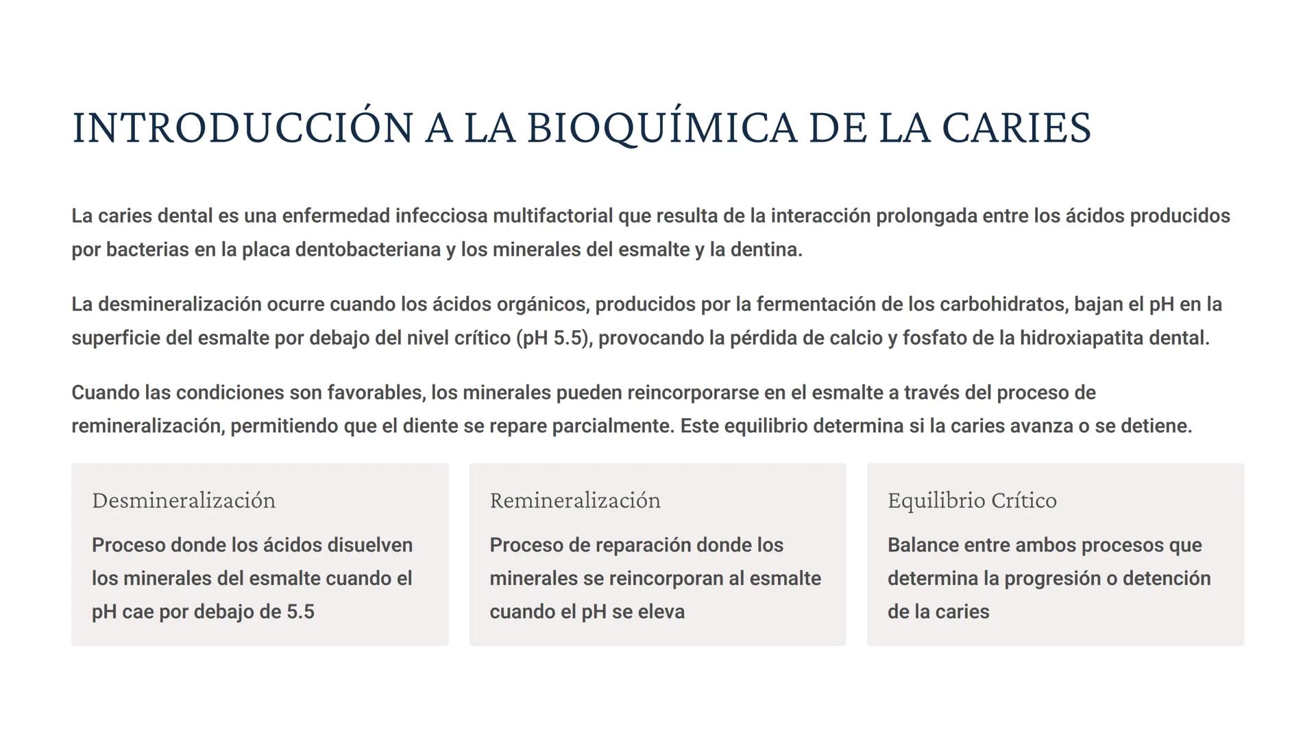 # BIOQUÍMICA DE LAS CARIES
La caries dental es una enfermedad infecciosa multifactorial que resulta de
la interacción prolongada entre los