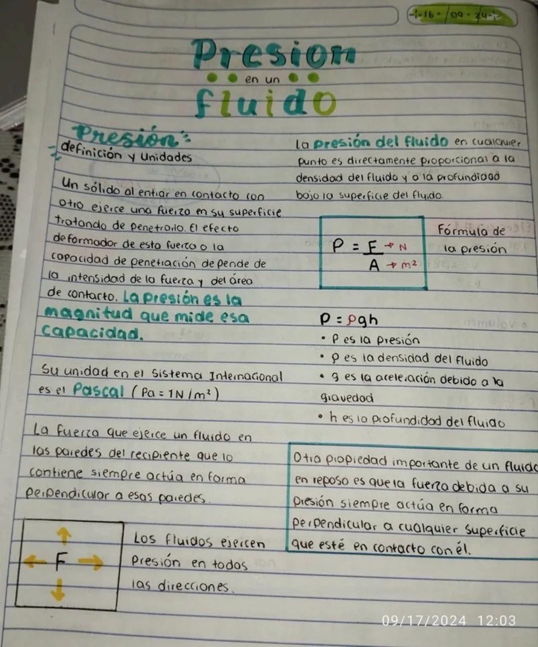 # Presion
Presión
definición y Unidades
en un
fluido
Un sólido al entiar en contacto con
Otro ejerce una fuerza en sy superficie
tratando