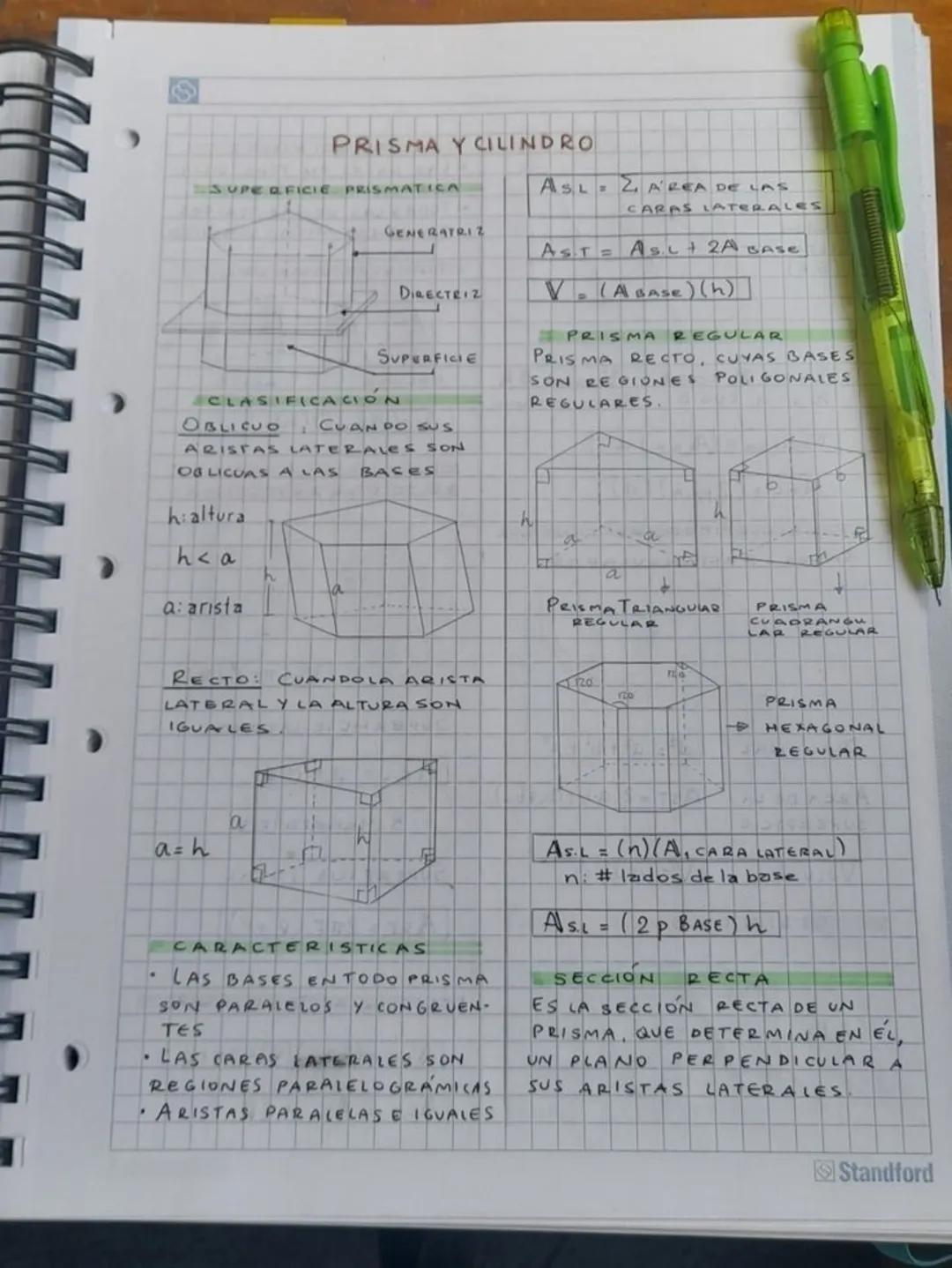 # PRISMA Y CILINDRO
SUPERFICIE PRISMATICA
ASL ZAREA DE LAS
CARAS LATERALES
GENERATRI 2
AST ASL + 2A BASE
DIRECTRIZ
V(ABASE)(h)
SUPERF